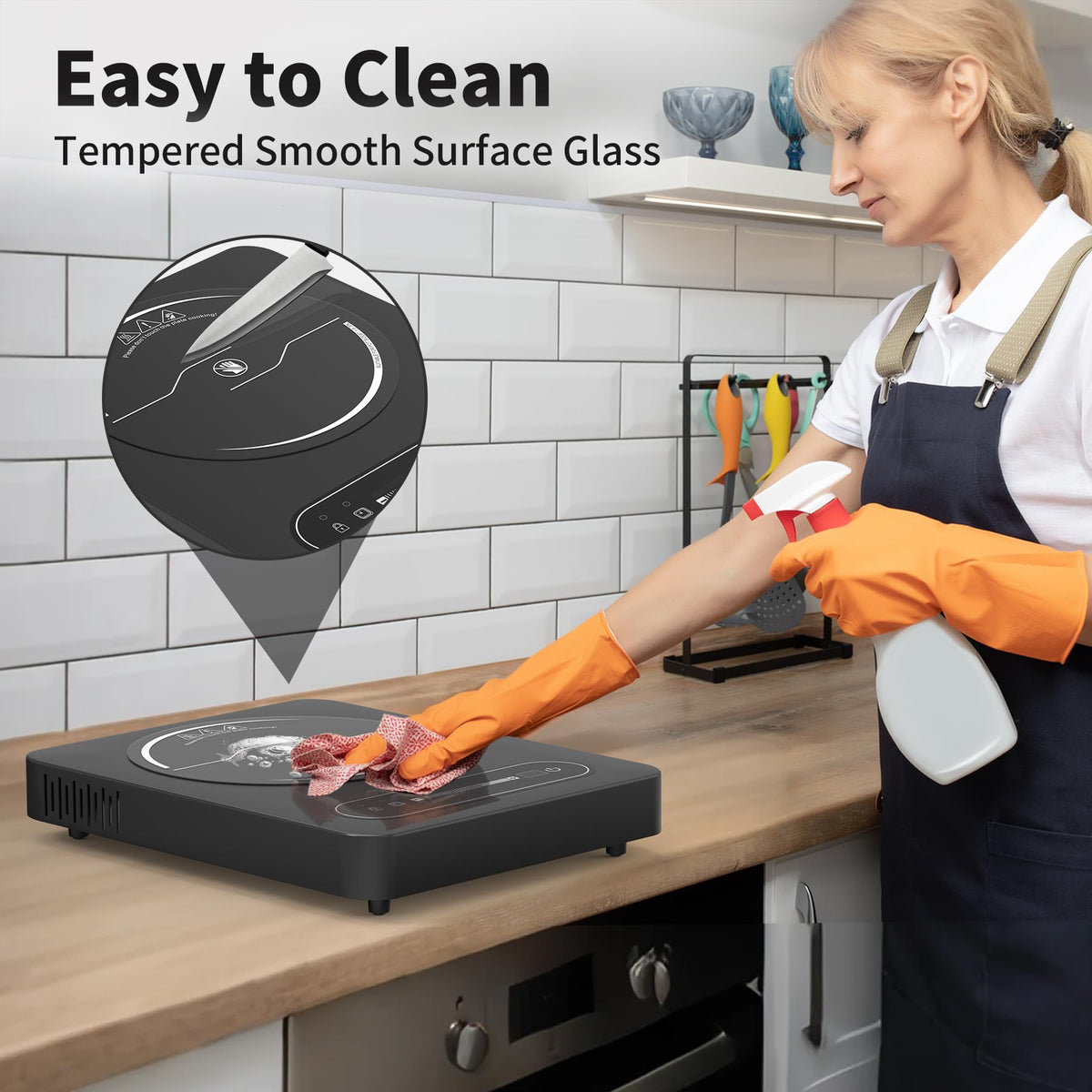 VBGK 2 Ring Electric Hob with Knob, 220V 3000W Double Ceramic Hob, 9 Power Levels, Kids Lock & Timer, Hot Surface Indicator, Overheat Protection, Knob and Touch Control Double Electric Hob