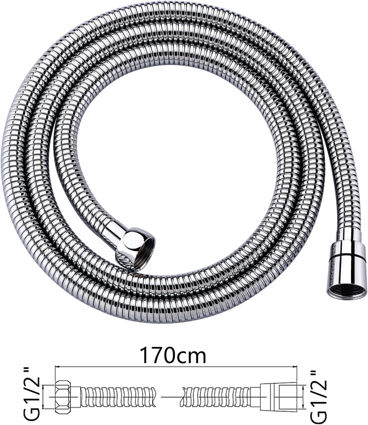 Ibergrif Shower Hose 1.7m, Stainless Steel Shower Pipe Replacement Hose