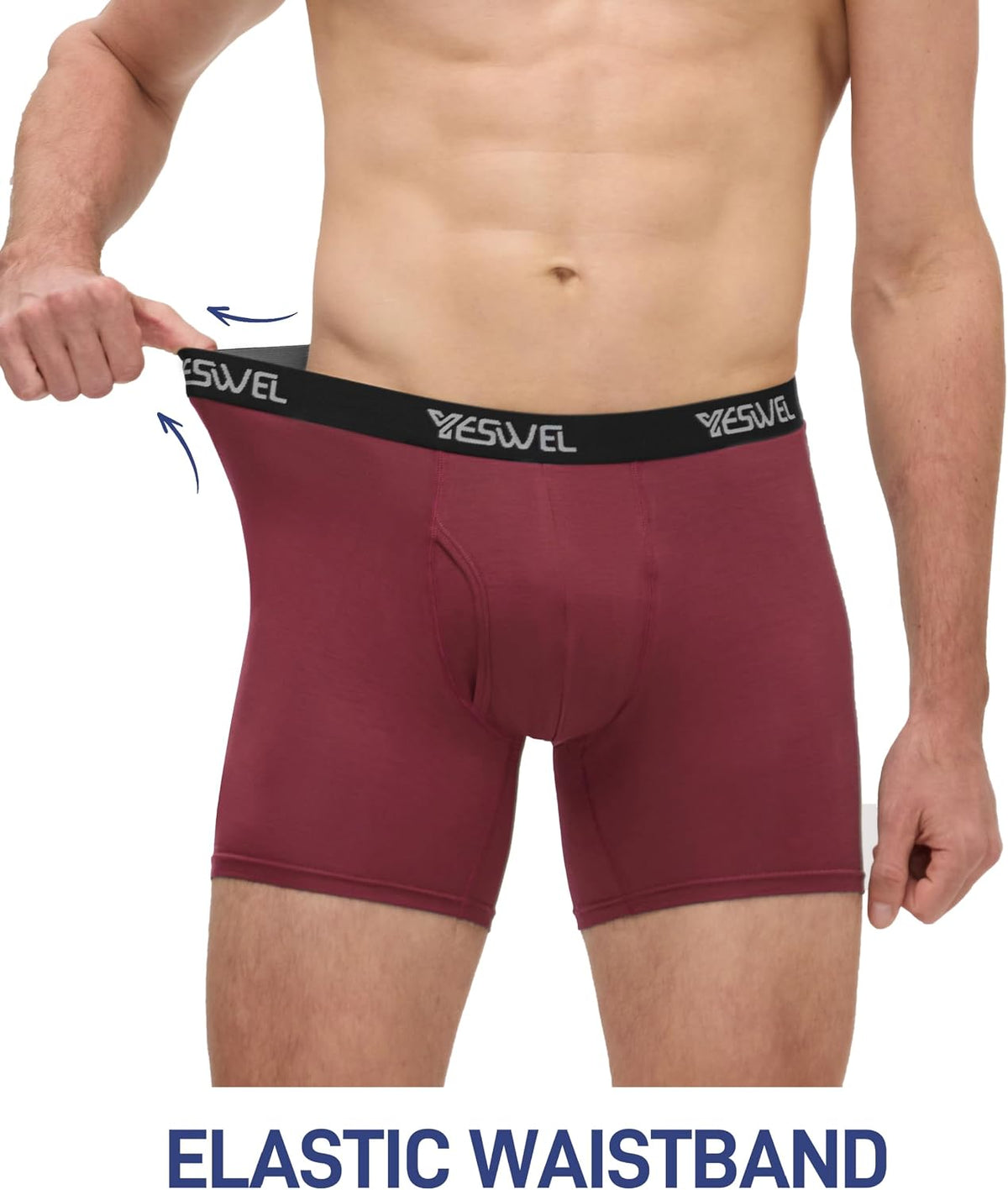 YESWEL Mens Bamboo Boxers, Longer Leg Boxer Shorts with Fly, Anti Chafing Underwear Trunks, No Itchy Labels Underpants (S-4XL)