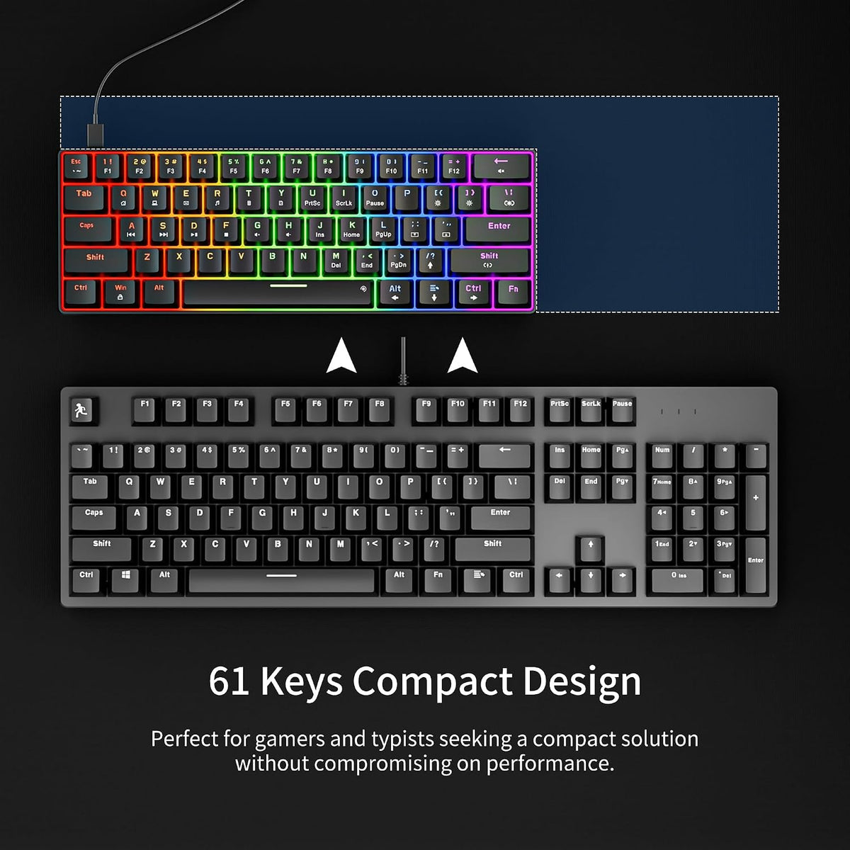 NEWMEN GM611 Gaming Keyboard,60% Percent Mechanical Keyboard Red Switches
