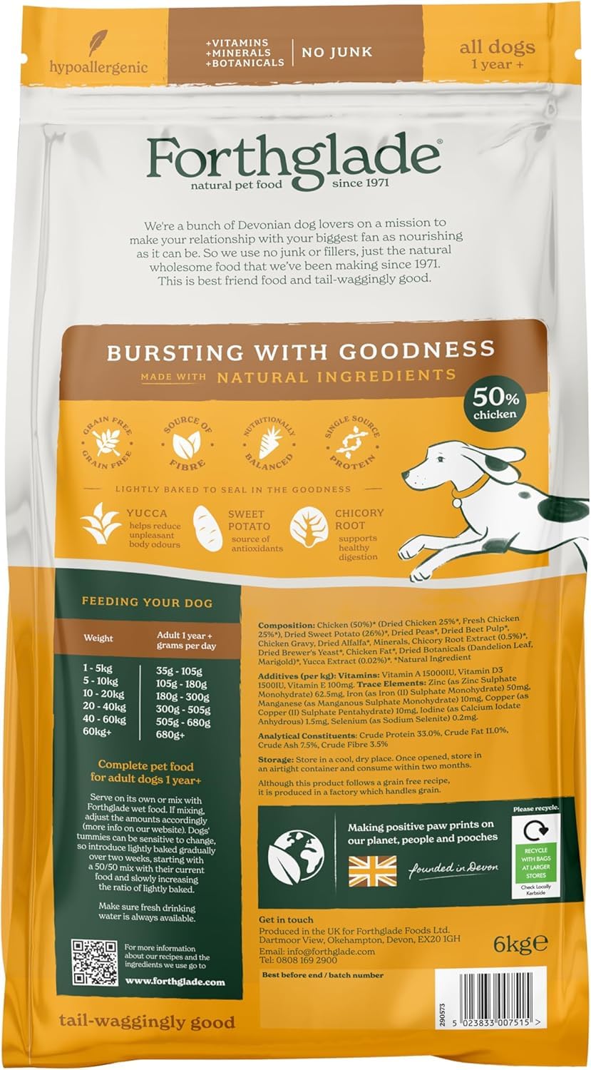 Forthglade Dry Dog Food, Lightly Baked, (2kg), Hypoallergenic and Grain Free Dog Food, Adult 1 Year +, Turkey With Sweet Potato, Completed and Balanced Meal, 50% Single Source Protein