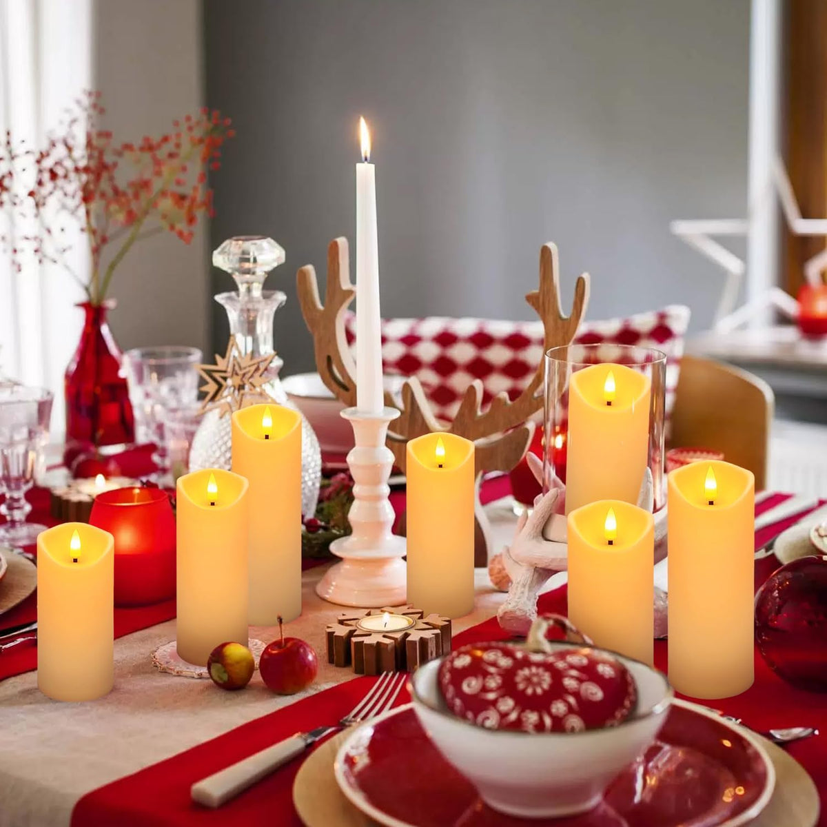 LIVEN Flickering Flameless Candles Battery Operated with Remote,Led Pillar Candles with Realistic Moving Wick Candles for Halloween,Christmas,Home Decor Pack of 12 (D2.2 xH 5" 6" 7")(White)