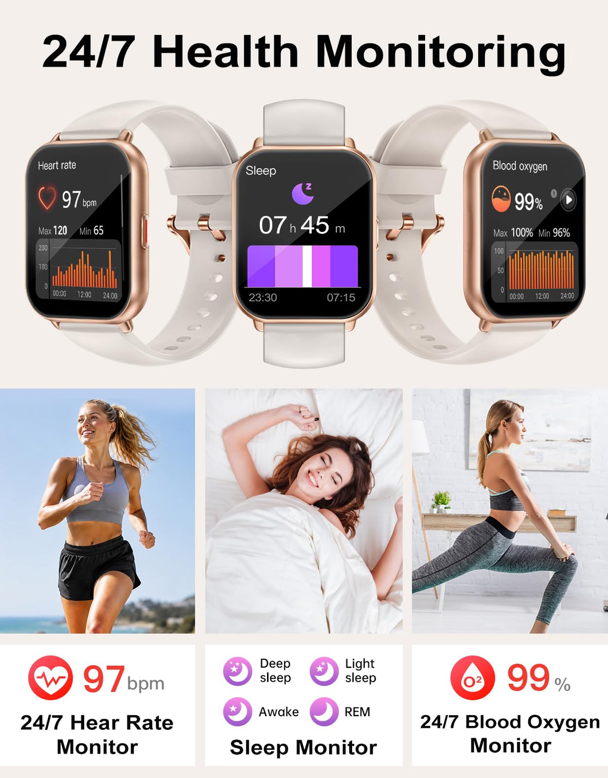 RUIMEN Smart Watch Answer Dial Call,Smart Watches for Women Men 1.85" HD Screen Fitness watch with SpO2 Heart Rate Sleep Monitor Step Counter Waterproof 100+ Sports Mode for Android iOS (2 Bands)
