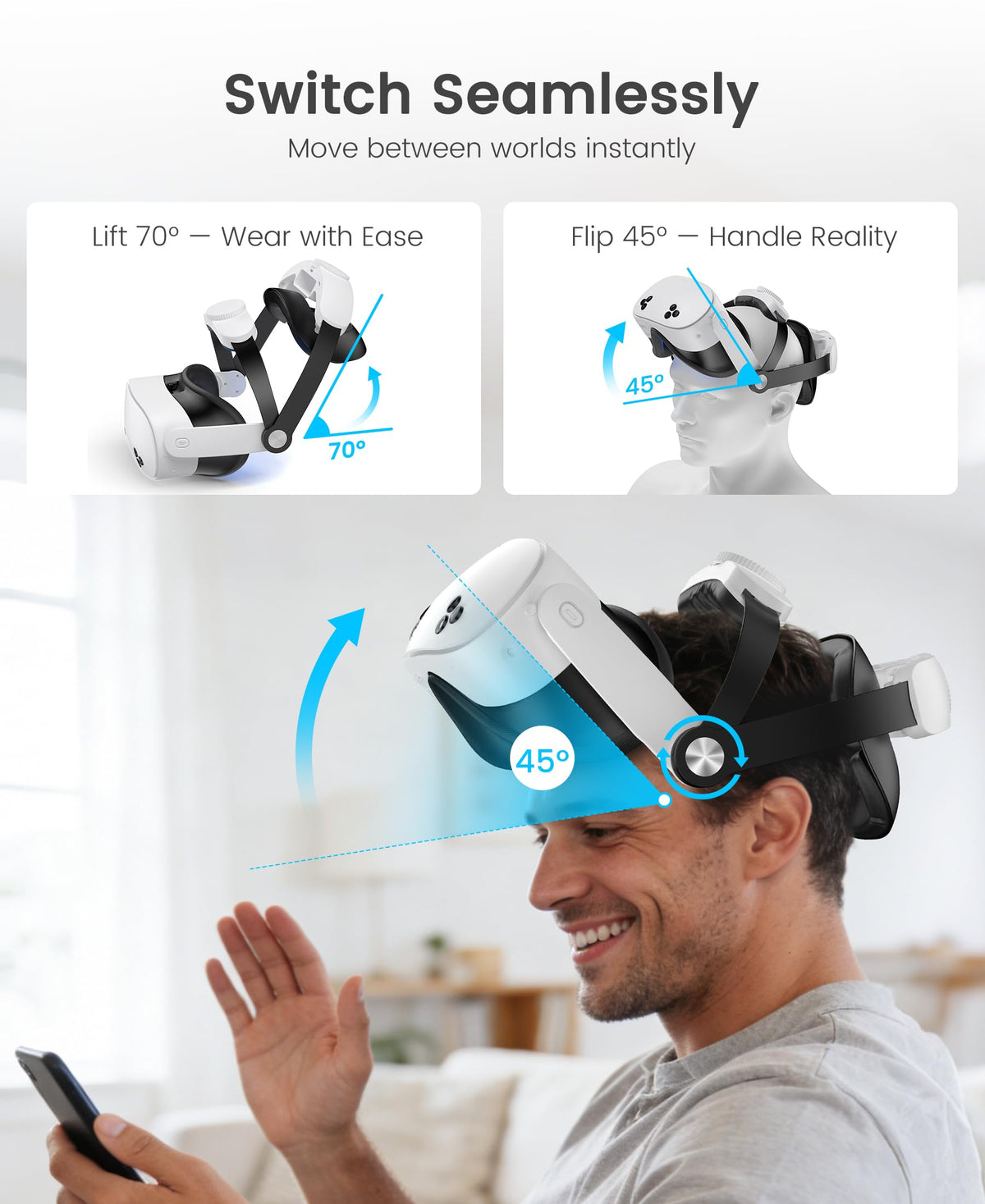 Comfortable Head Strap for Meta Quest 3S/3/2 with 7500mAh LED Display Battery Bank,VR Headset Elite Strap Replacement,All-Directional Adjustable Oculus Headstrap,Enhanced Support & Reduce Pressure