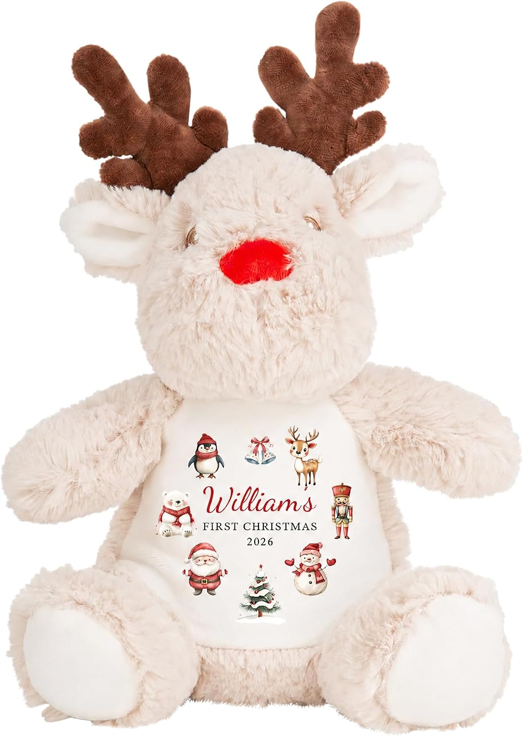 Chicken Craft Personalised Reindeer Soft Toy - Baby's 1st Christmas Keepsake Plush with Name