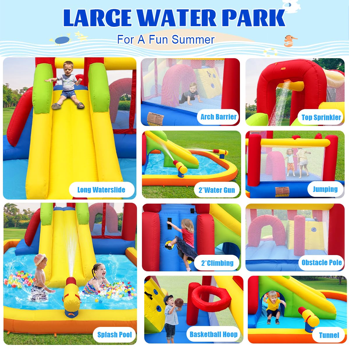 Baralir 7-in-1 Kids Inflatable Bouncy Castle with Blower — 371x351x188cm | Ages 3-10