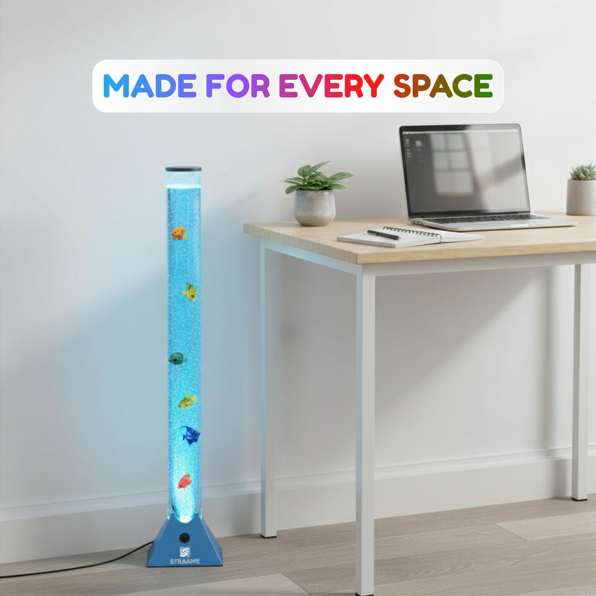Straame 90cm LED Bubble Fish Lamp, Colour Changing Sensory Lamp, Black Base