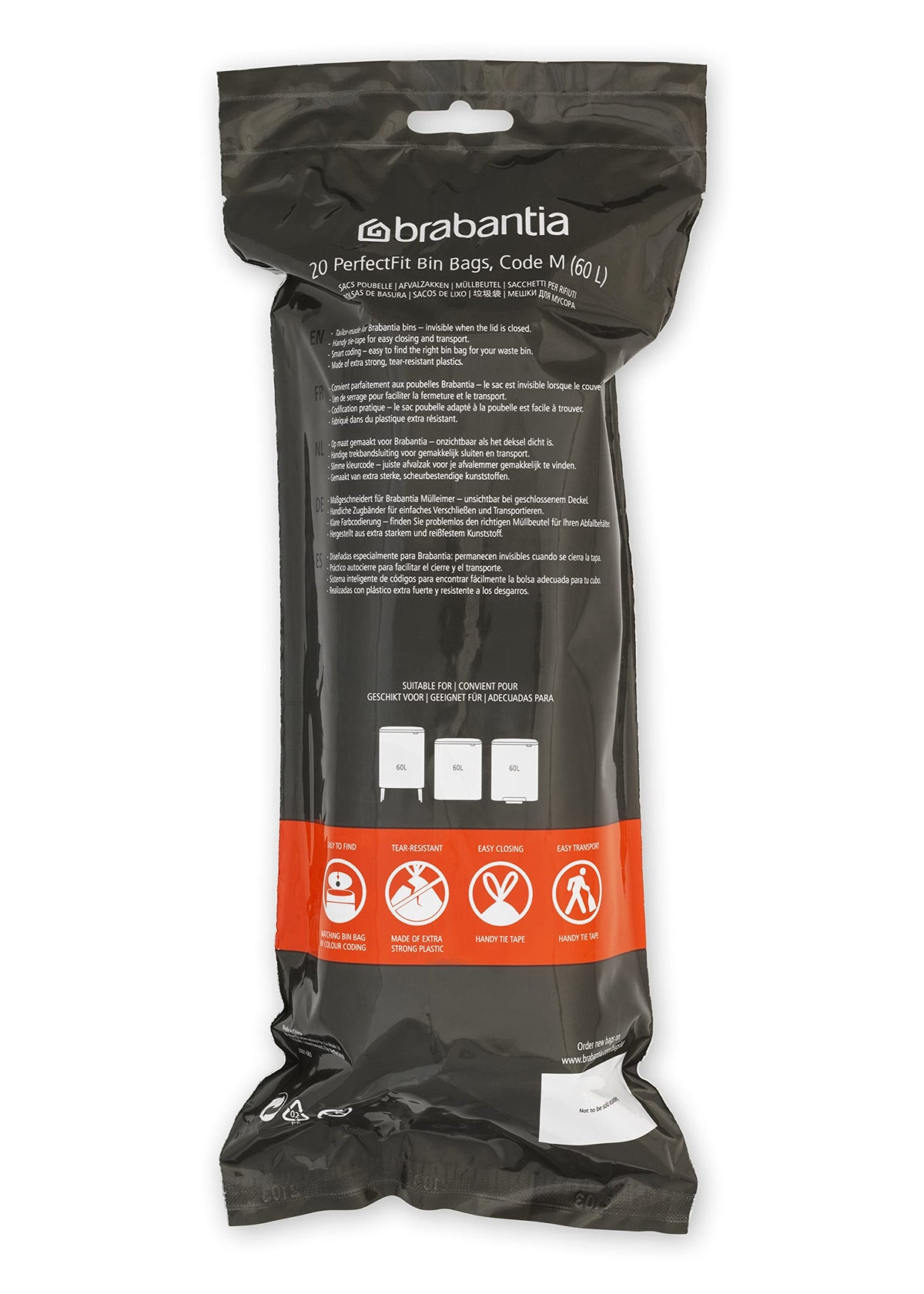 Brabantia Heavy Duty Perfect Fit Bin Liners (5 Packs of 20) 10-12 Litre