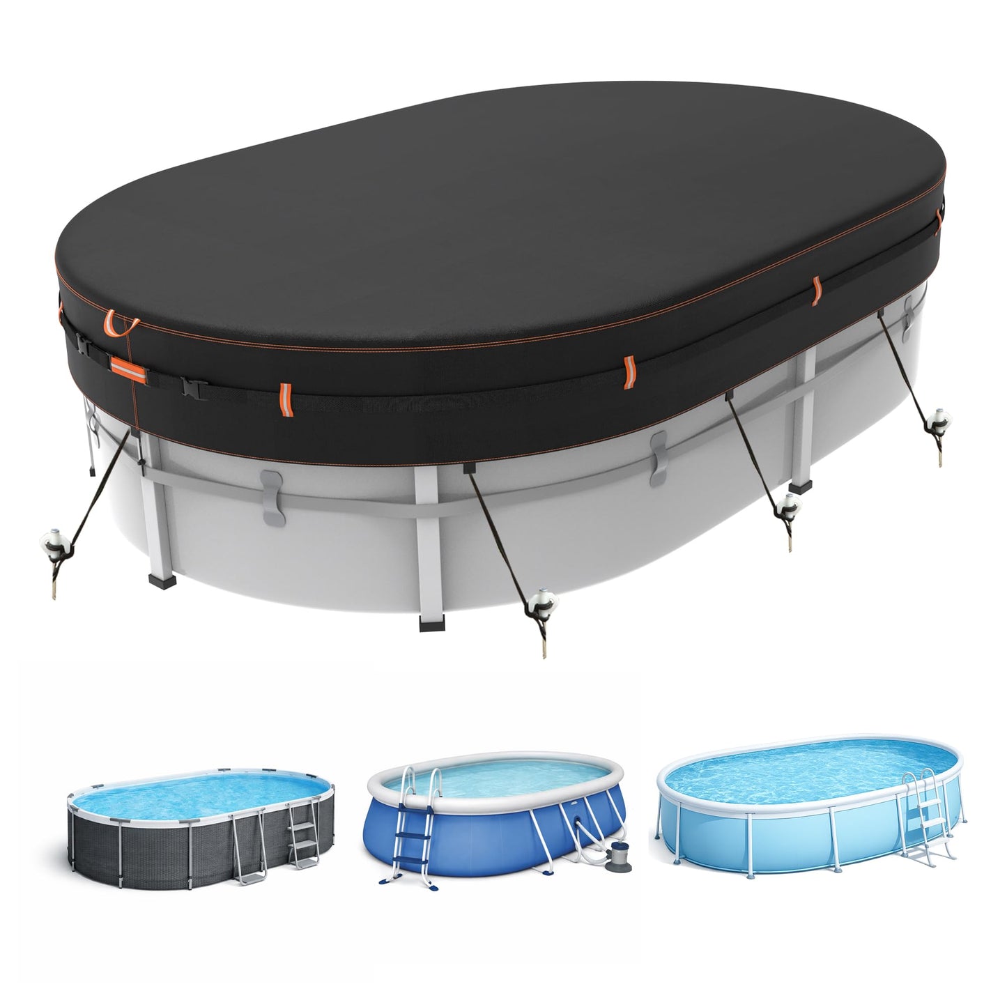Round Pool Cover for above ground Swimming pools, Heavy Duty Oxford Fabric, Tear Resistant, Ideal for Circle & Round-shaped Pool, Waterproof and Dustproof (12FT, Black)