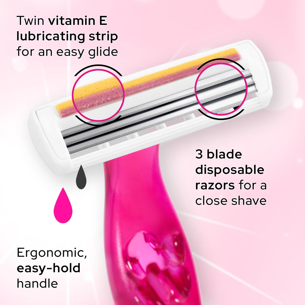BIC Miss Soleil Disposable Razors for Women, 3 Blade, Pink Handle, Pack 4