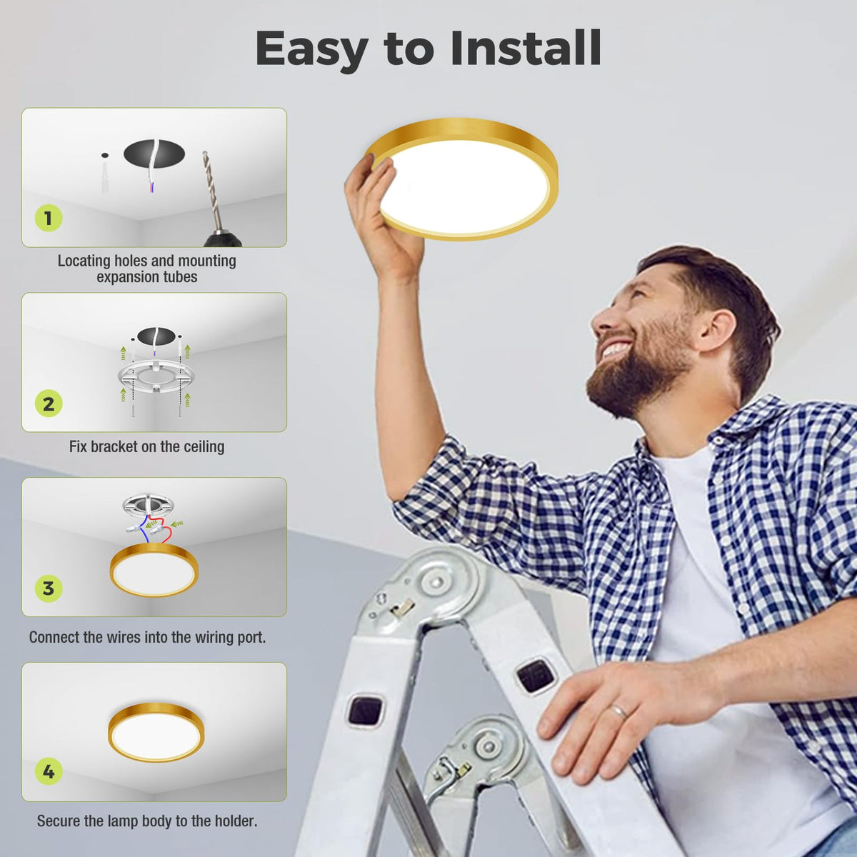 hepside Bathroom Light, 3000K/4000K/6500K 3 Color Temperature LED Ceiling Light, 15W 1500LM, Waterproof, Round, Small, Modern, Flush Ceiling Light for Bathroom, Kitchen, Bedroom, Black