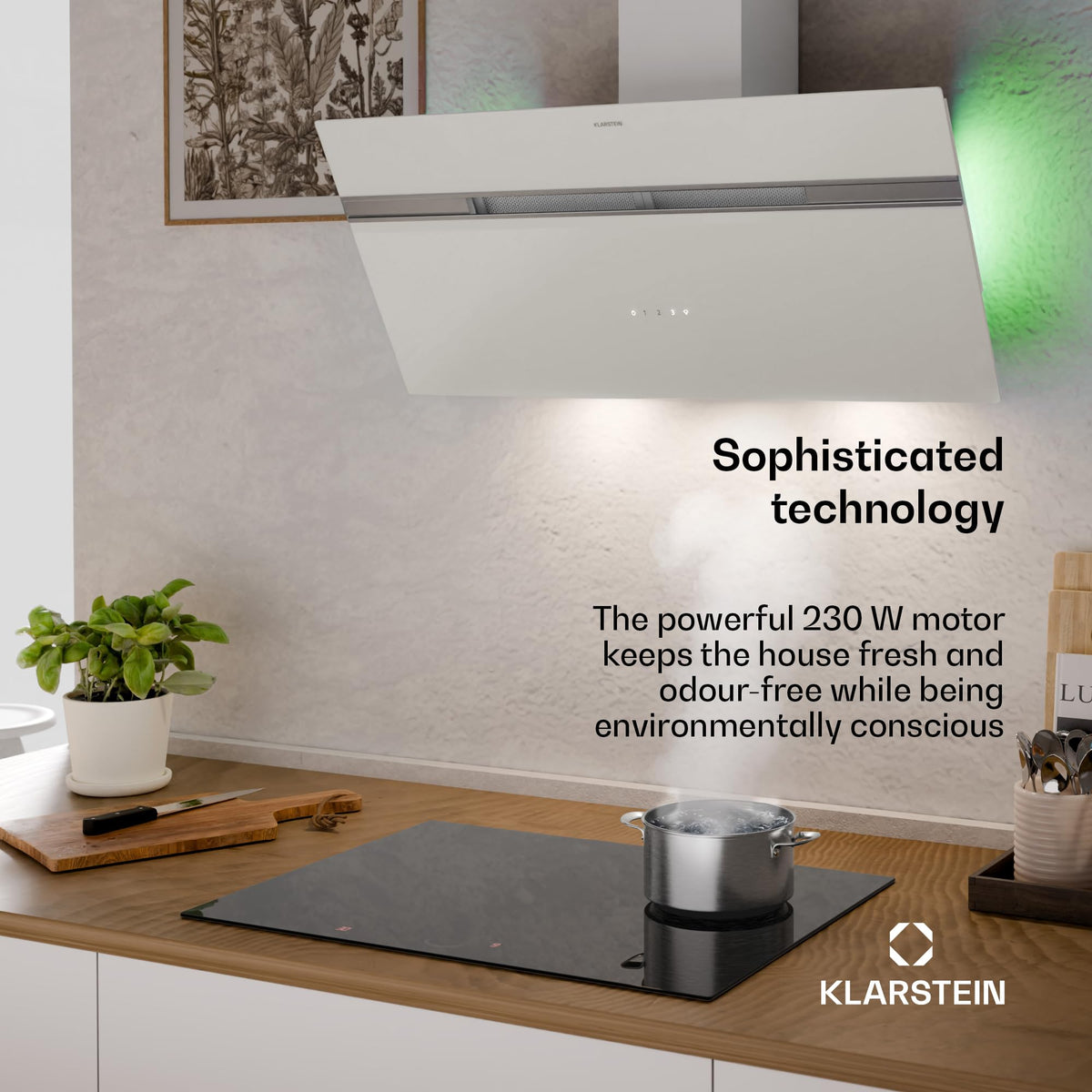 Klarstein Alina 90 Angled Cooker Hood - 615m³/h Air Flow, Touch Panel, LED Backlighting, Quiet 63dB, Energy Class A, 90cm Extractor Hood, Black
