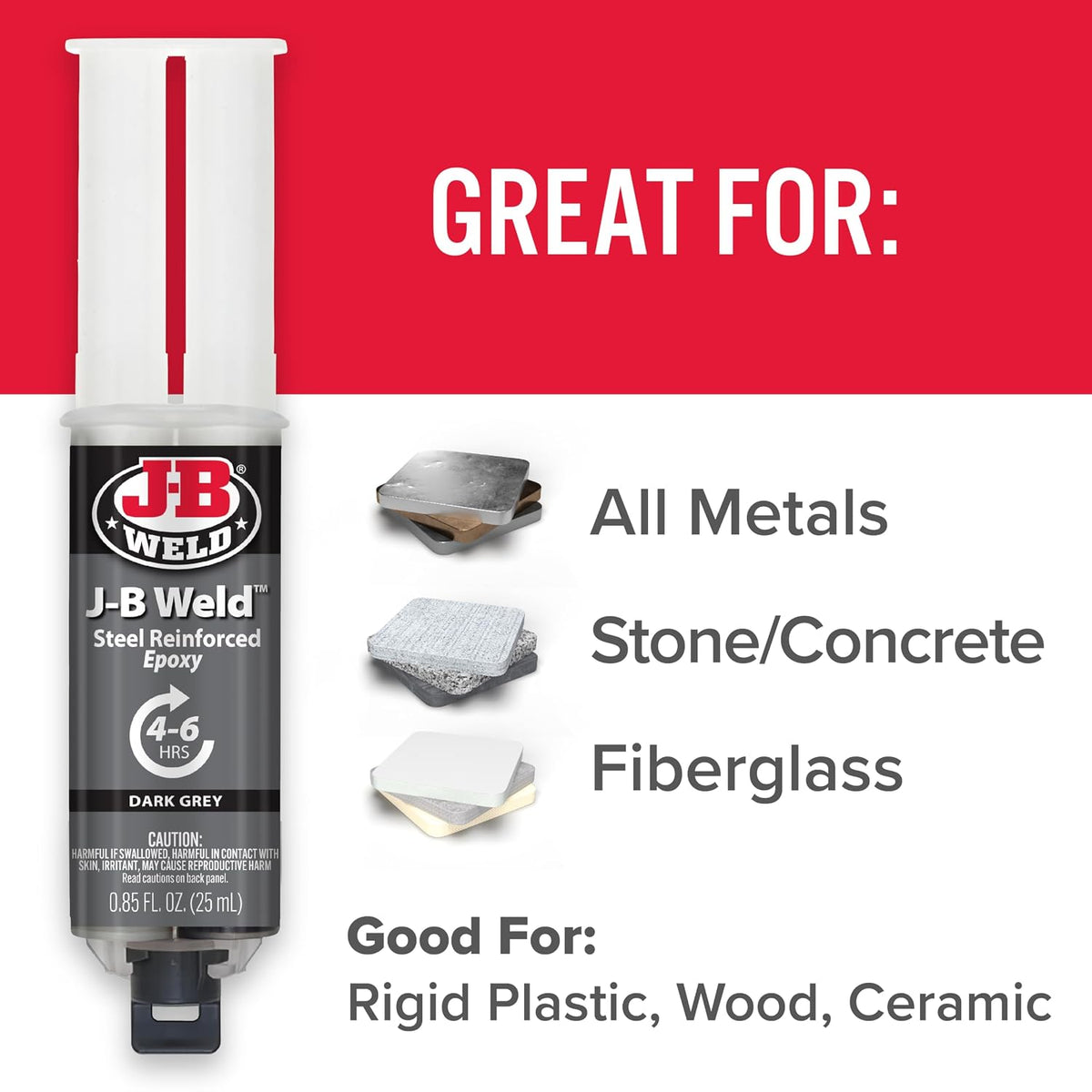 J-B Weld™ Syringe Original Cold-Weld™ Two-Part Epoxy System, Ultra-Fast Setting Time, High Strength, Suitable for All Metals and Other Materials, Dark Grey 25ml