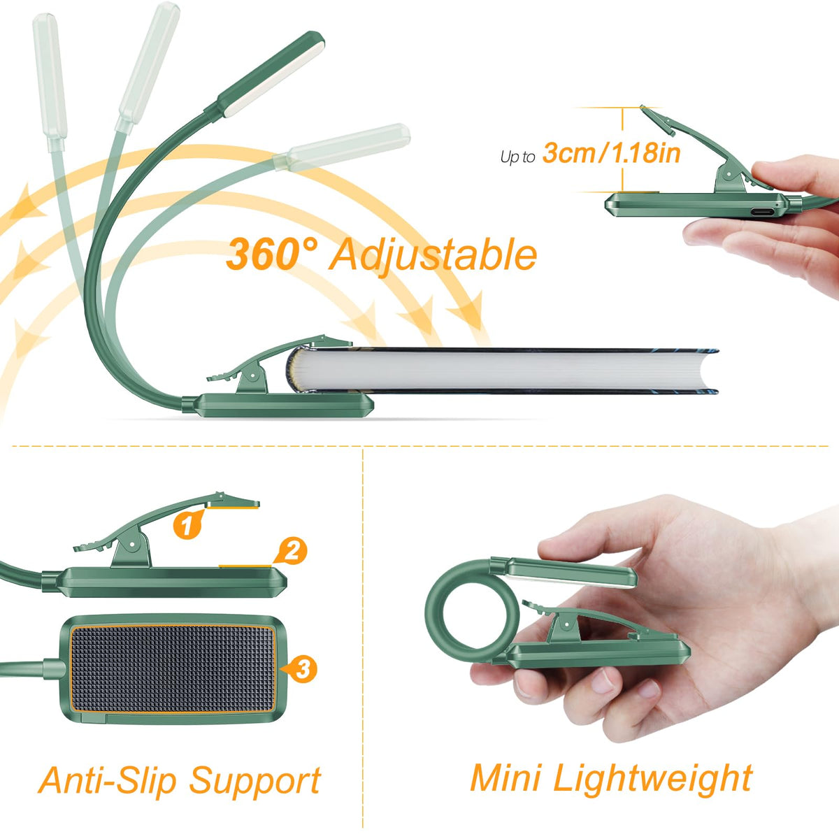 Gritin 9 LED Rechargeable Book Light for Reading in Bed-Stepless Dimming