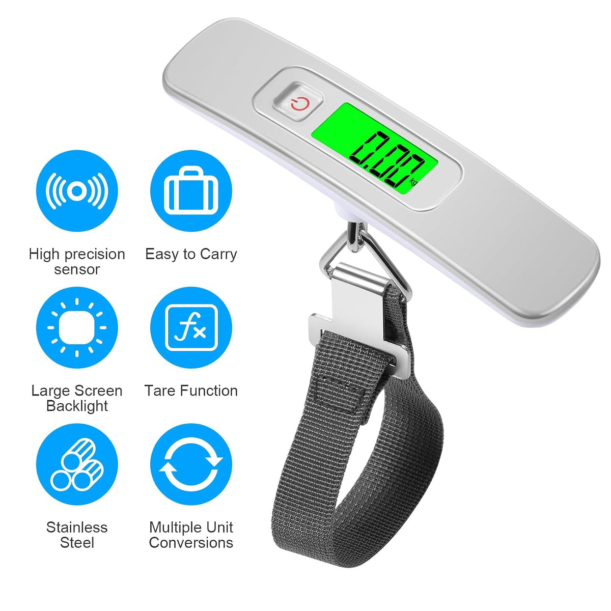 Blendura Digital Luggage Scale with Hook, 50 kg / 110 lb, White