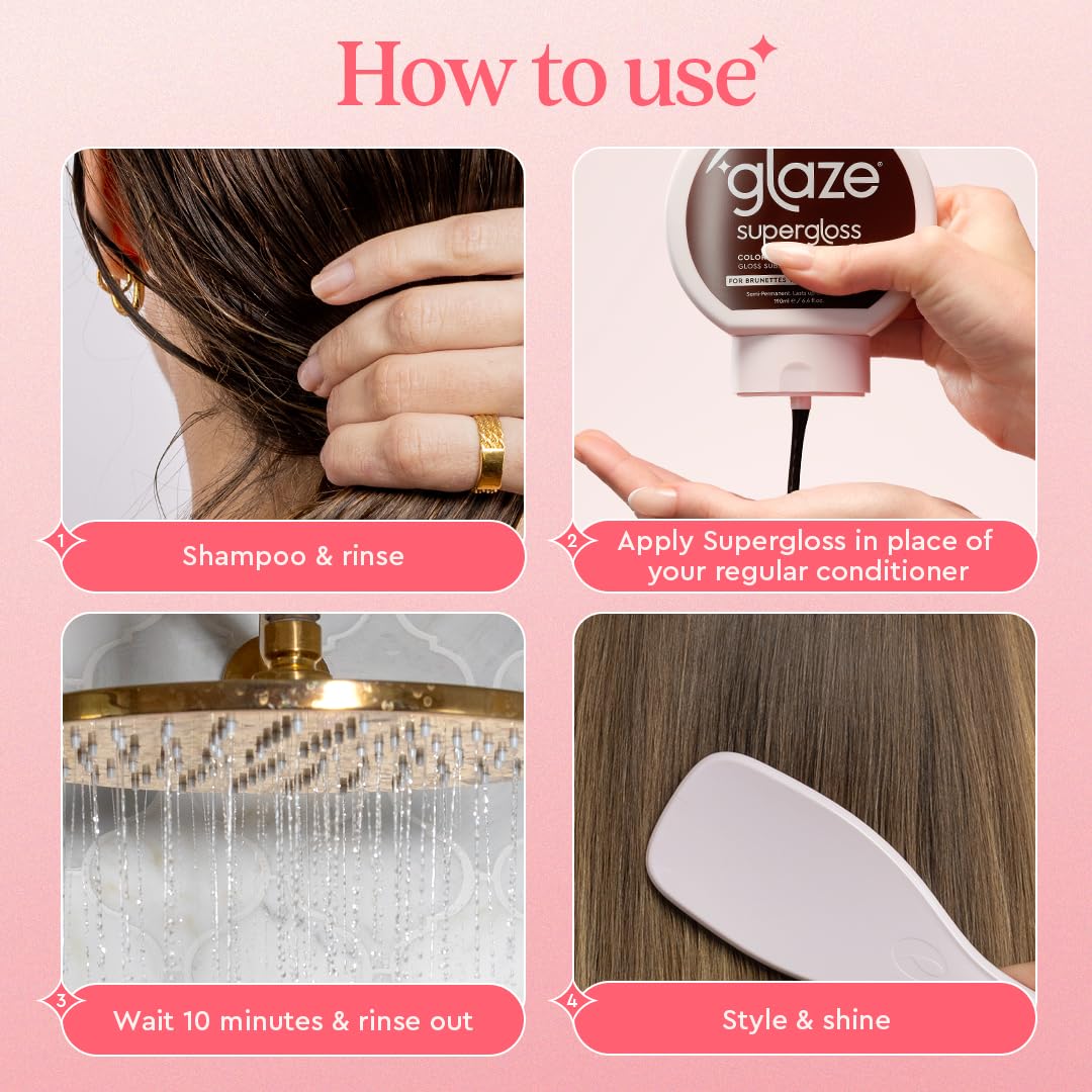 Glaze Supergloss Color Conditioning Gloss – Hydrating Semi-Permanent Colour Hair Gloss & Shine Boost – For Natural, Unbleached Dark Brown Hair – 190ml - Sleek Espresso