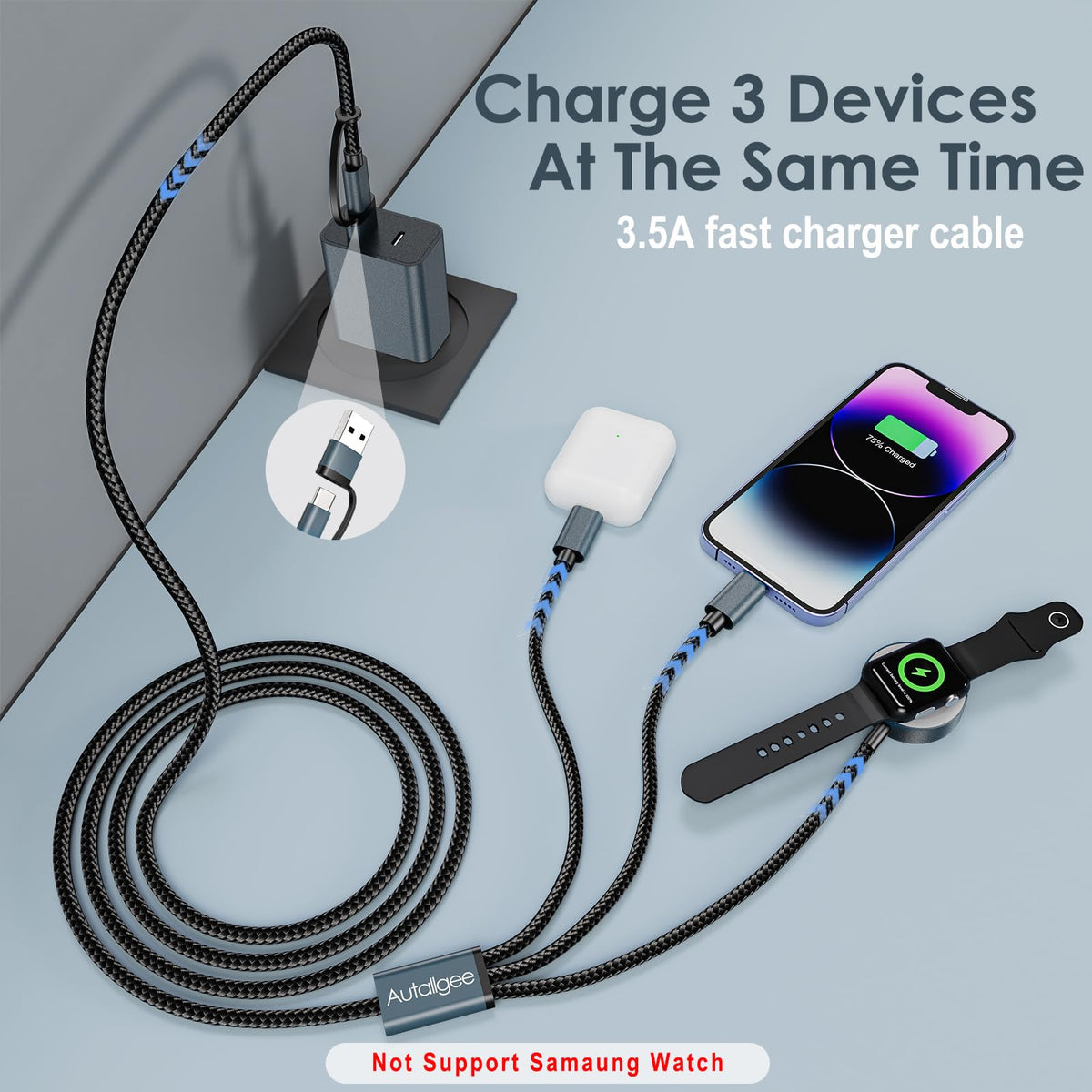 Upgraded 3 in 2 Apple Watch Charger iPhone Charger Cable Travel Essentials