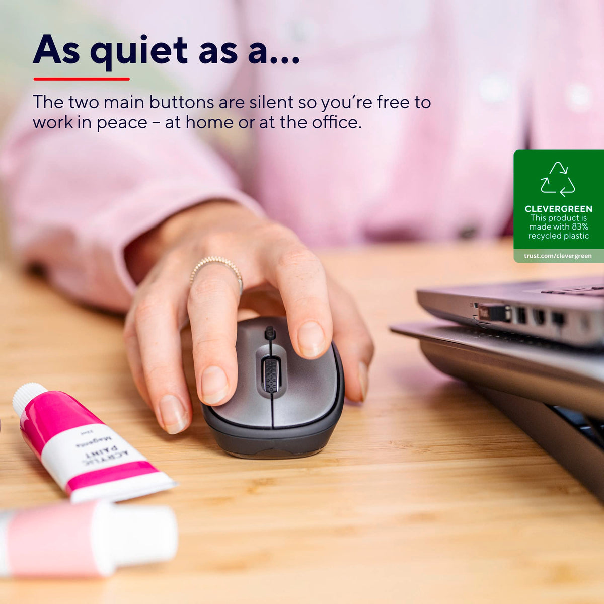 Trust Yvi FX Wireless Mouse with LED Illumination, USB Micro Receiver, RF 2.4 GHz, 800/1600 DPI, Ambidextrous, 8 m Range, Computer Mouse for Laptop, PC and Mac - Pink