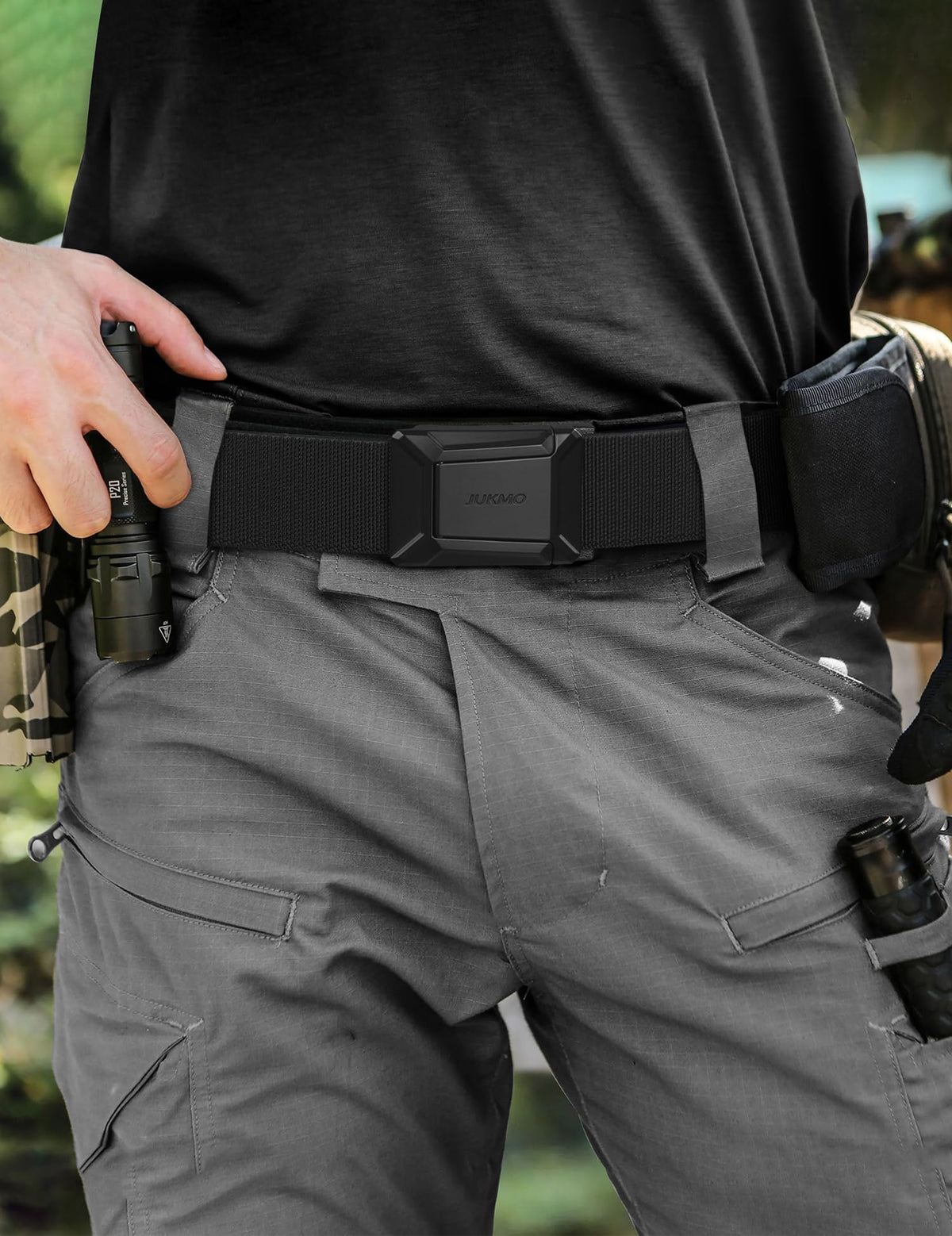 JUKMO Stretch Tactical Belt for Men, Military Work Rigger Hiking 1.5" Elastic Nylon Web Ratchet Quick Release Belt in Gift Box