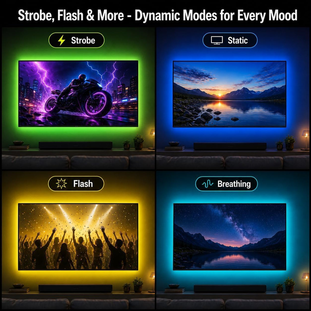 3M TV LED Strip Lights for 30-55 Inch TVs, RGB Colour Changing USB Bias Lighting with Bluetooth App & Music Sync, Remote Control LED Backlight for Home Cinema, Bedroom & Gaming Monitor