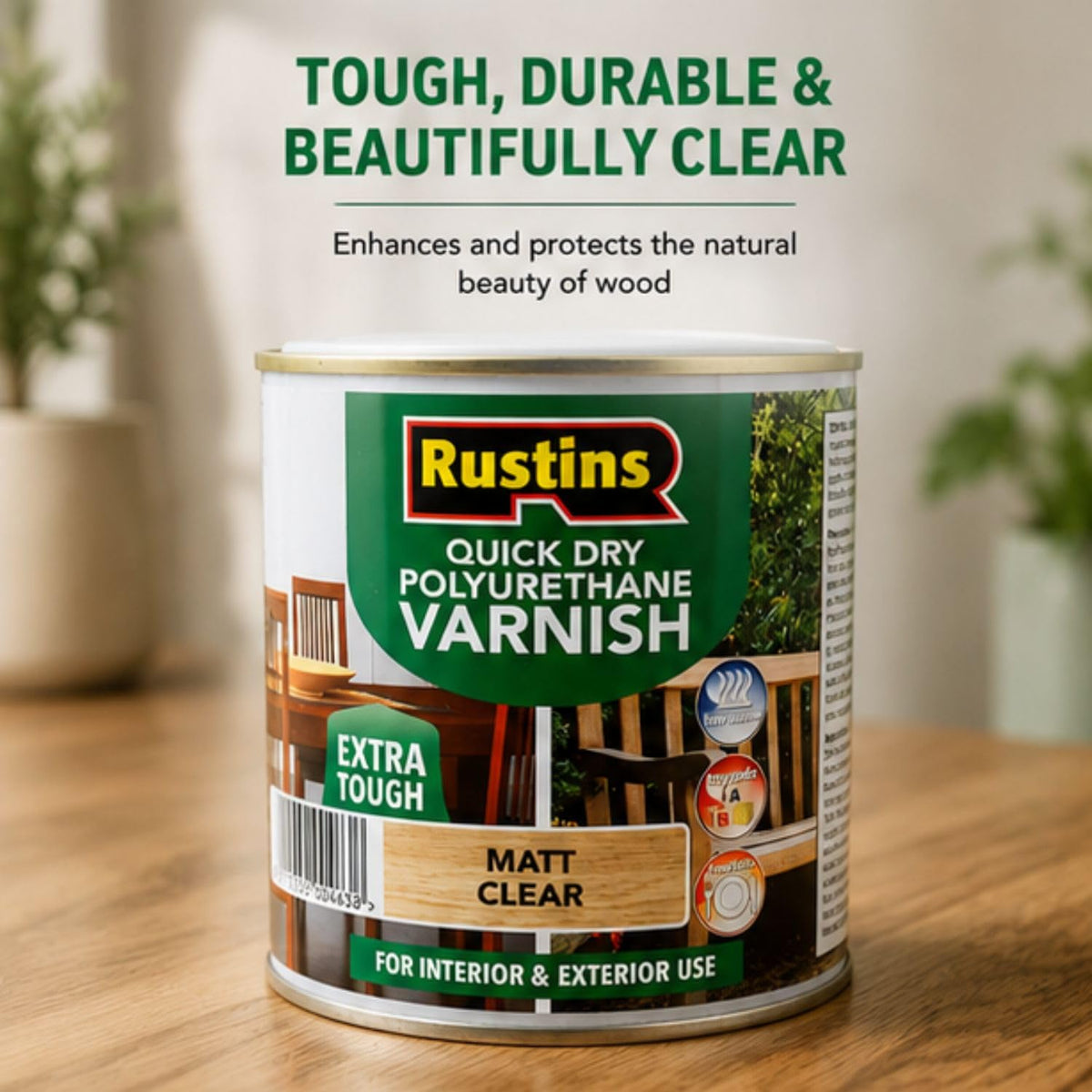 RustinsQuick Dry Poly Varnish Satin Clear 500ml -Tough, Water-Based Clear Finish in Gloss, Matt or Satin; Durable Protection for Interior Wood, Furniture and Floors