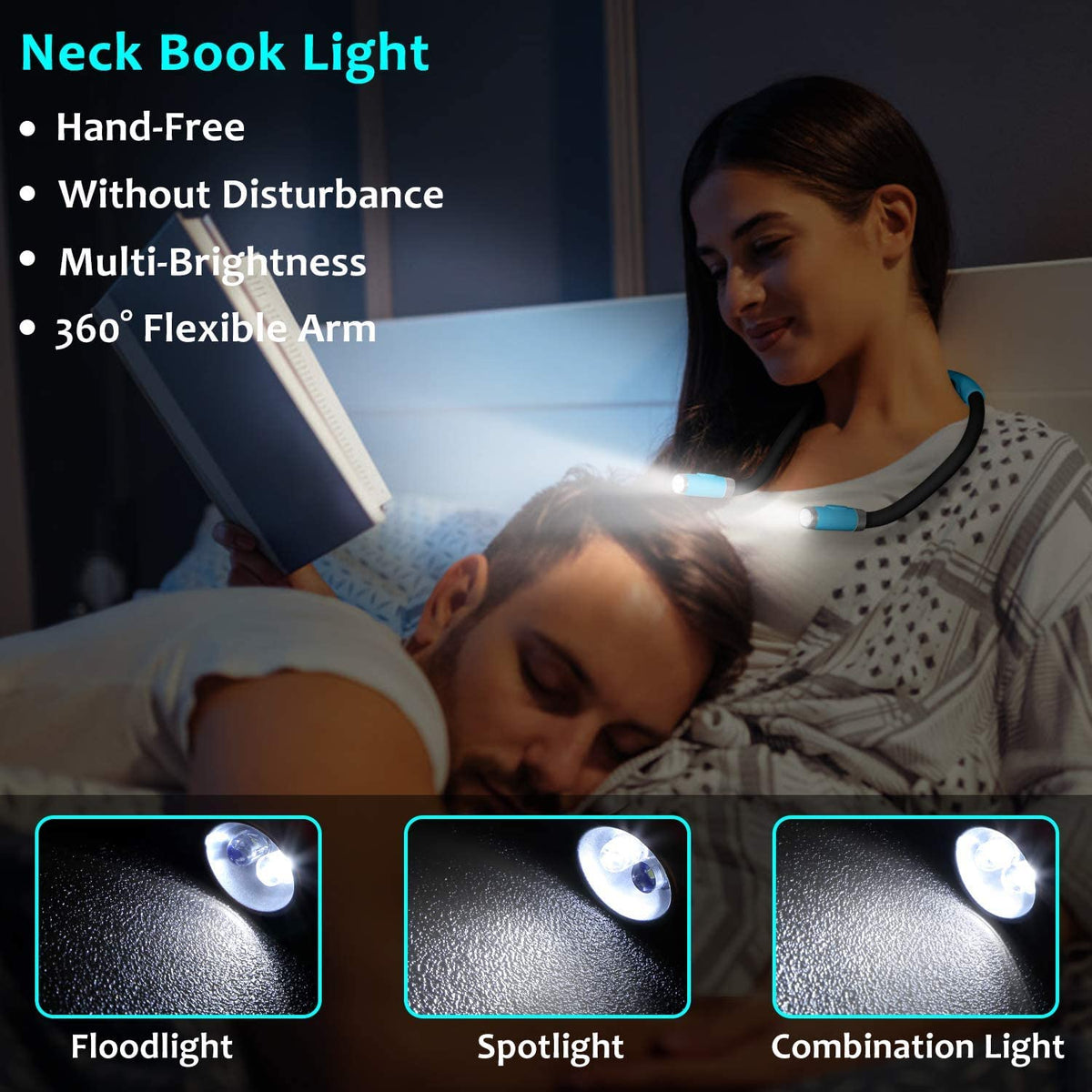 LUXJET Rechargeable Neck Book Light Night Lamp for Reading (Dark Blue)