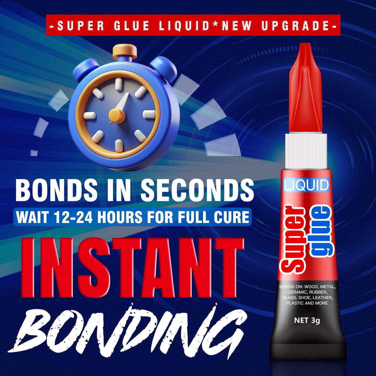 3g (12 Pack), Super Glue Liquid, All Purpose, Fast Setting, Ideal for Metal, Ceramics, Leather & More