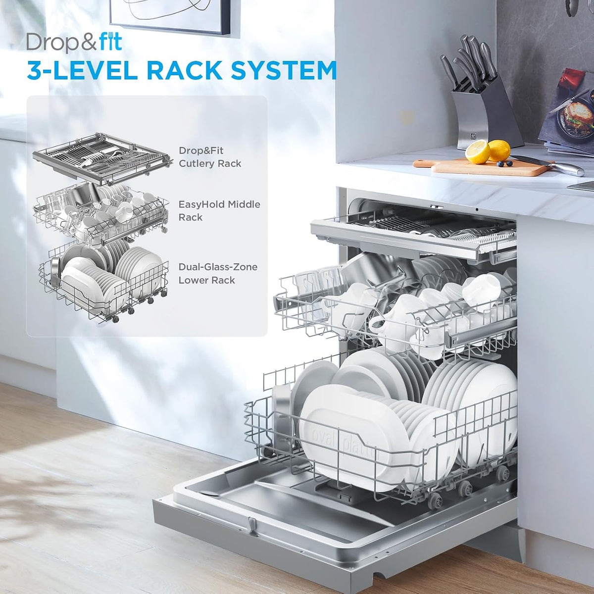 Midea 60cm Freestanding Dishwasher, 14 Settings, Stainless Steel