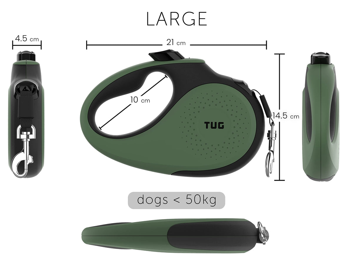 TUG 360° Tangle-Free Retractable Dog Lead for Up to 25 kg Dogs | 5 m Strong Nylon Tape | One-Handed Brake, Pause, Lock (Medium, White/Orange)