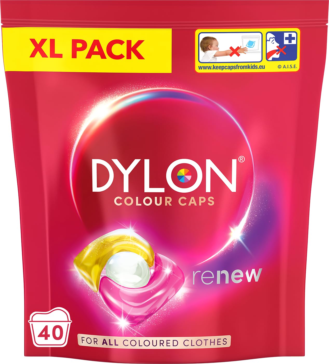 Dylon Colour Caps (40 Loads), for All Coloured Clothes, Laundry Detergent Pods to Protect Colours, Renewing in Every Wash with Optimal Results in 10 Cycles