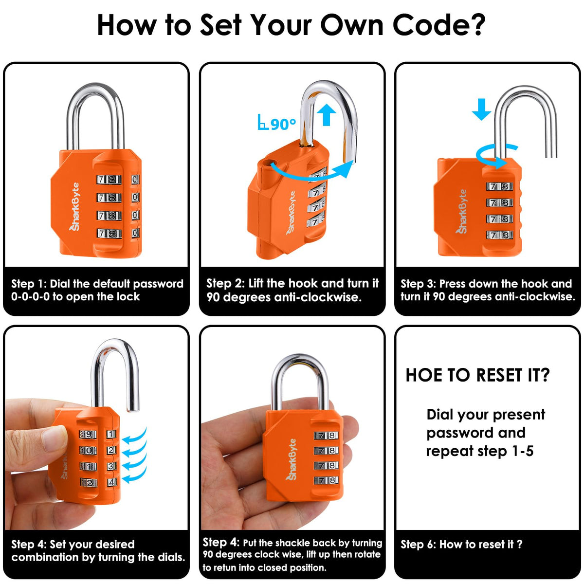 SharkByte Heavy Duty Combination Padlock – 4-Digit Weatherproof Outdoor Lock with Stainless Steel Shackle, Anti-Rust Resettable Code for Gym, School, Locker, Shed, Toolbox, Gate & Warehouse - Red