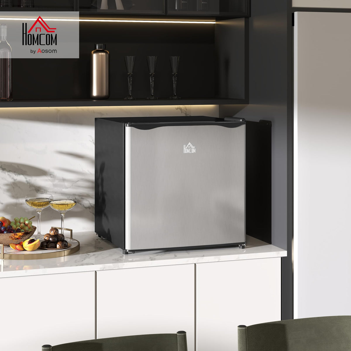 HOMCOM 46L Table Top Mini Fridge with Ice Box, Reversible Door, Cream