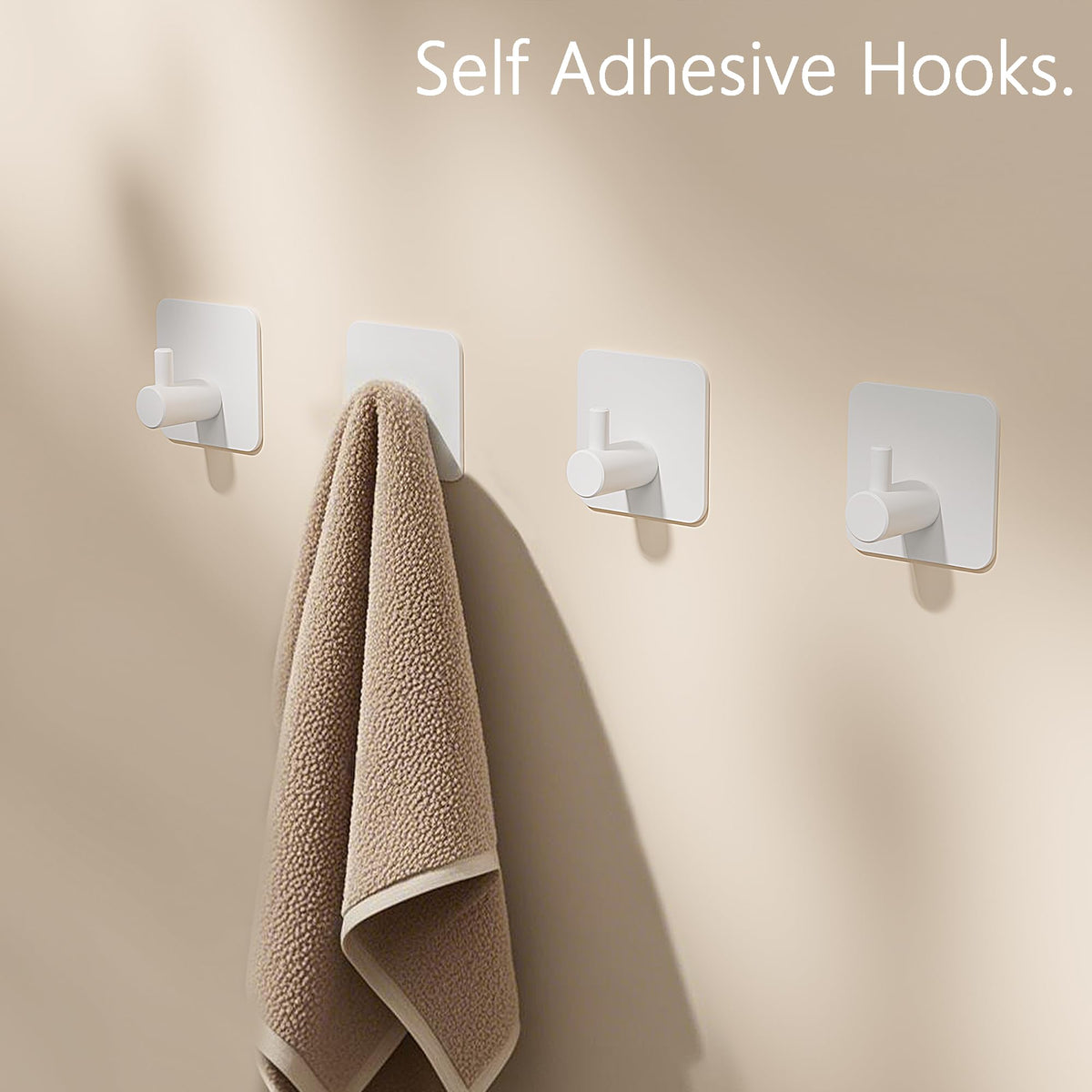 Aikzik 4 Pack of Self Adhesive Hooks, Max 8kg Load Sticky Hooks, Tea Towel Hooks, Versatile Self-Adhesive Wall Hooks for Use in Bathrooms, Kitchens, Doors, Cupboards, Bed Curtains, Towels, Key