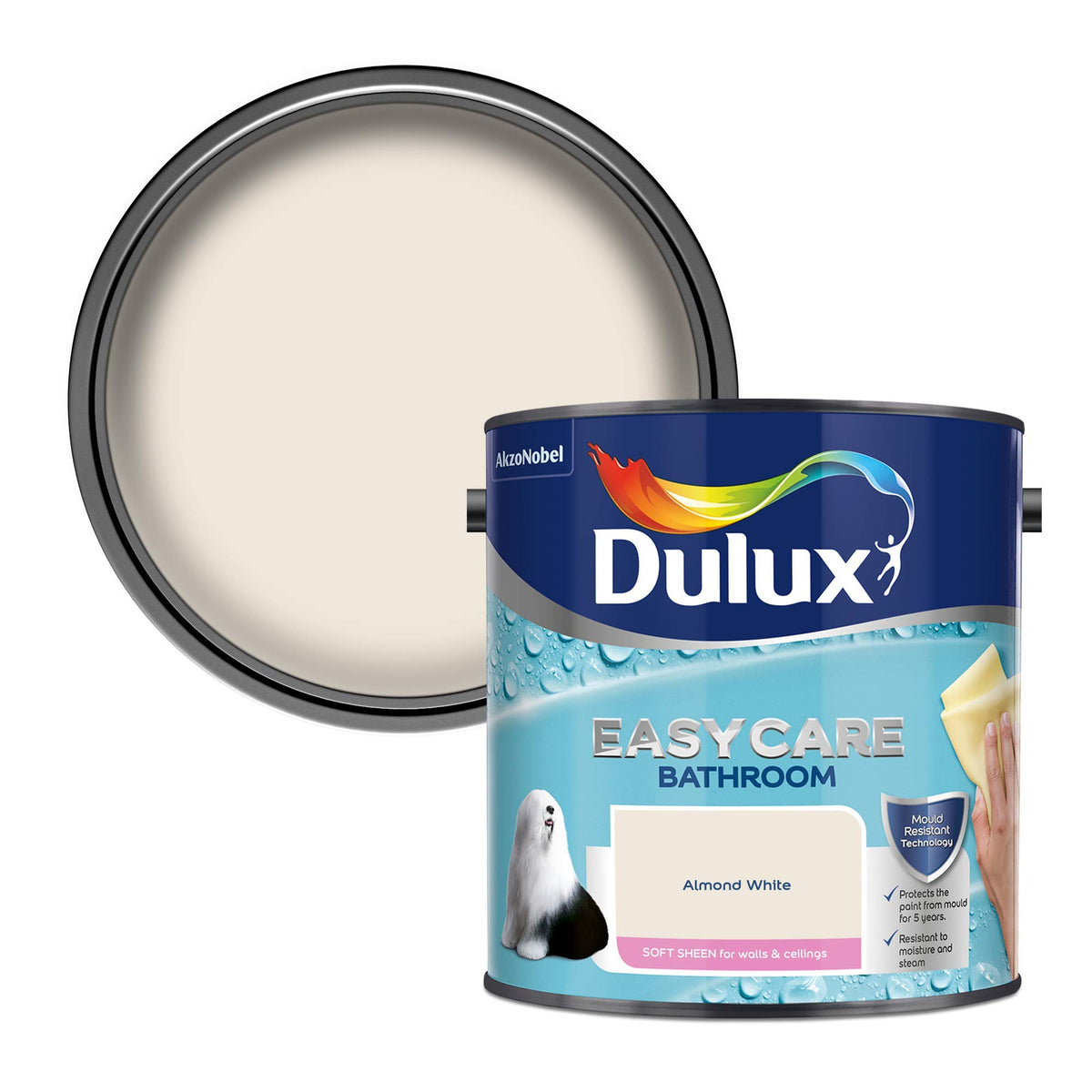 Dulux 5275836 Easycare Bathroom Soft Sheen Emulsion Paint For Walls And Ceilings - Mossy Stone 2.5L