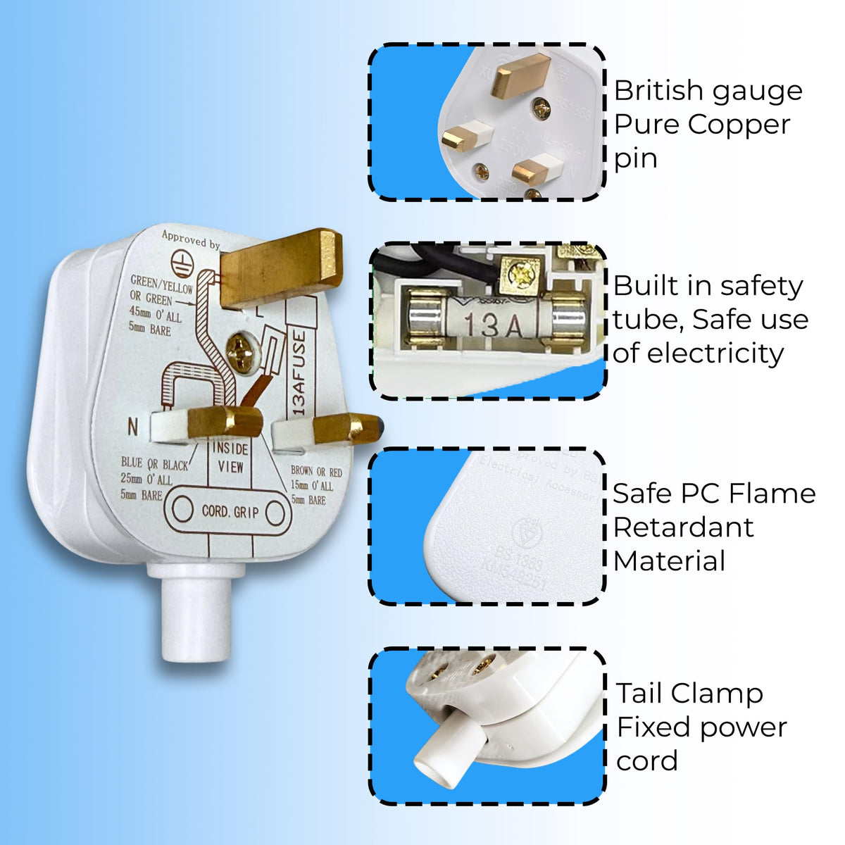Double Dragon 13 Amp UK 3-Pin Plug | Heavy-Duty Rewireable Electrical Plug | Durable & Safe PC Flame Retardant Material | BS1363 & BSI Certified | Cord Grip for Secure Wiring (Pack of 2, Black)