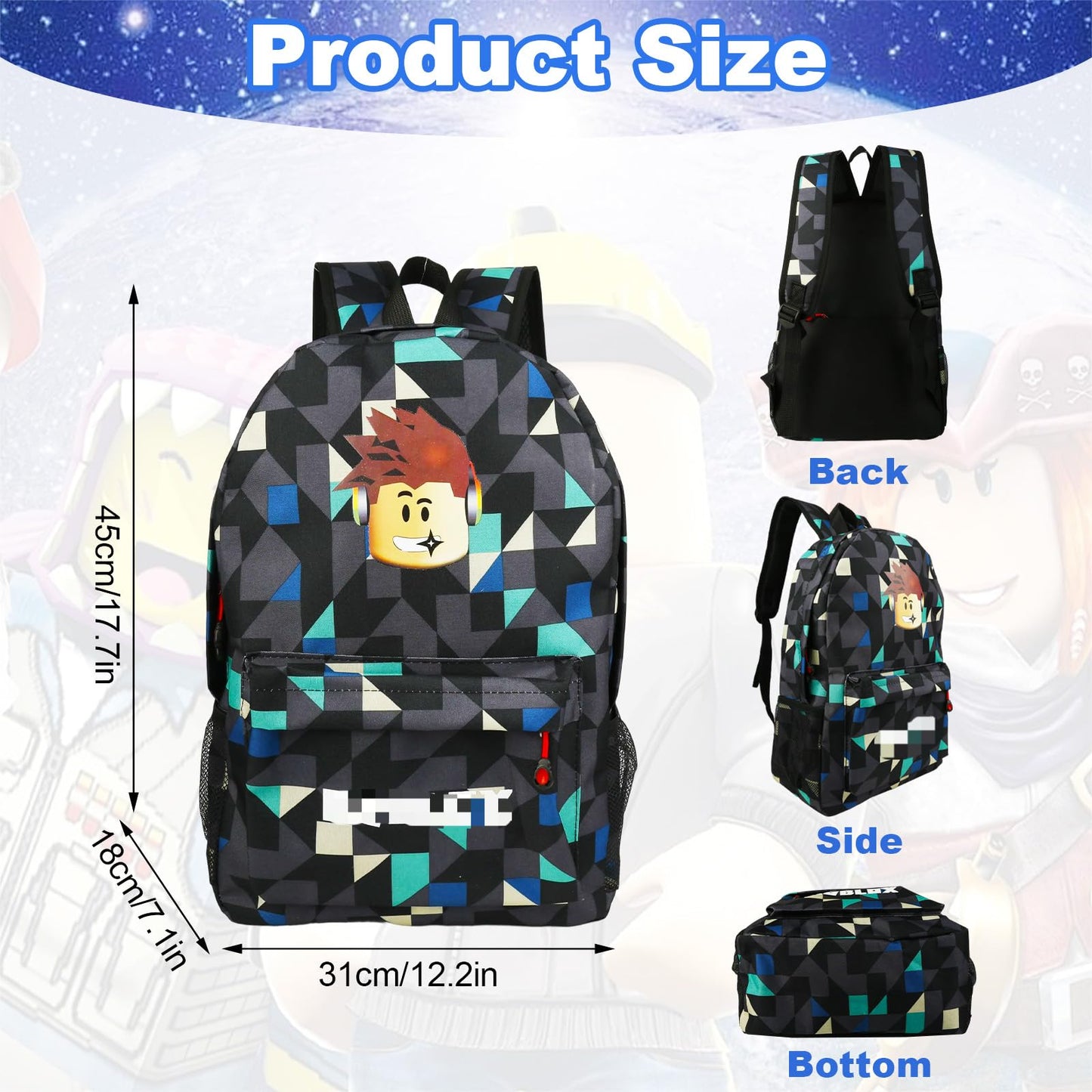 yumcute De-mn Backpack Kids, Teen Game School Bags, Children Primary Schoolbag, Children's School Backpack, 17 Inch Large Capacity Travel Rucksack Waterproof Boys Girls Book Bags for Aged 3-12 Years