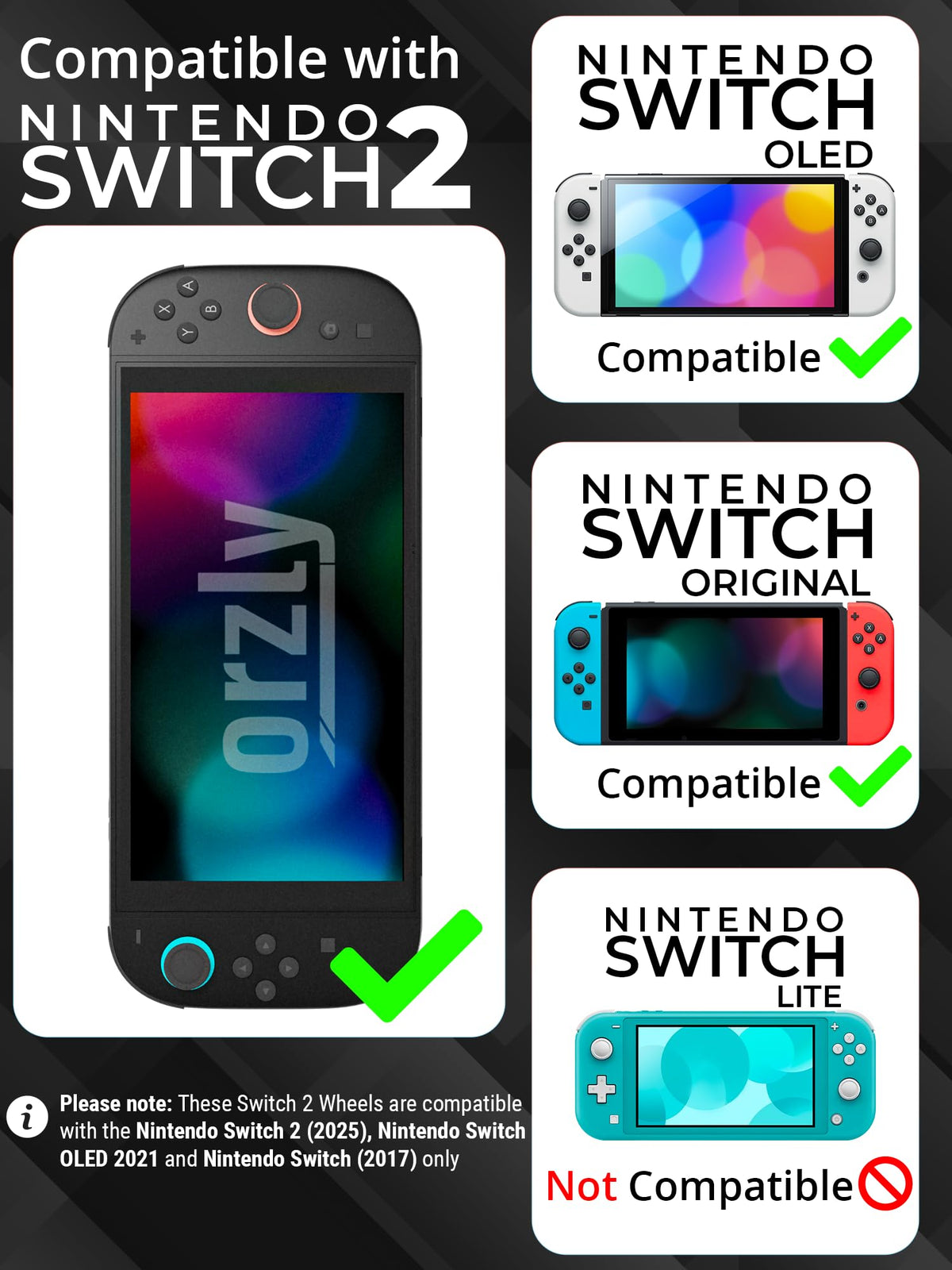 Orzly Racing Steering Wheels – Compatible with Switch 2 (2025 Console) – Party Pack of 4 Joy-Con Controller Attachments for Racing Games (2 Black, 1 Blue, 1 Red)