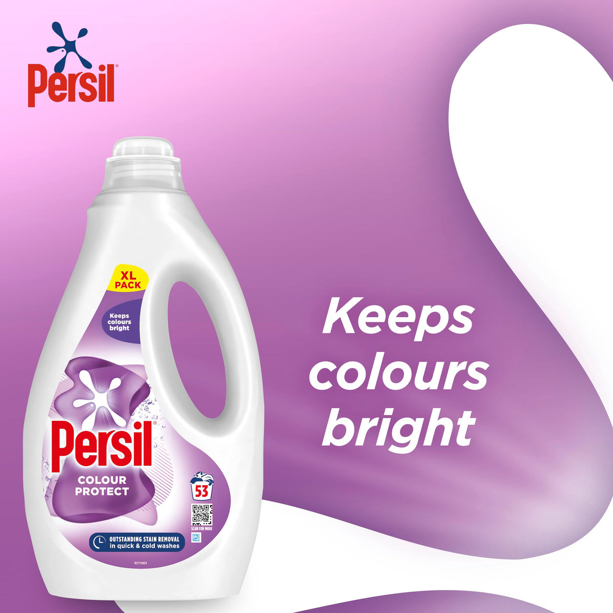 Persil Colour Laundry Washing Liquid Detergent keeps colours bright outstanding stain removal in quick & cold washes 53 washes (1.431 L)