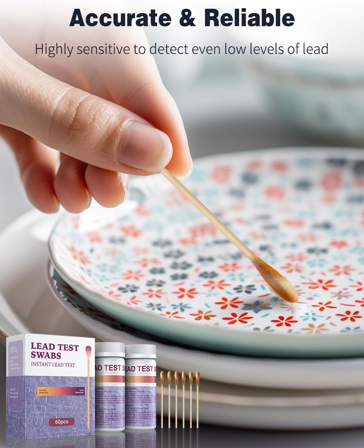 Pawfly 60 Pcs Lead Test Kit for Dishes (Dip in Water to Use) Instant Lead Test Swabs with Results in 30 Seconds Rapid Home Lead Testing Kit for Ceramics Metal Toy Jewelry & Wood