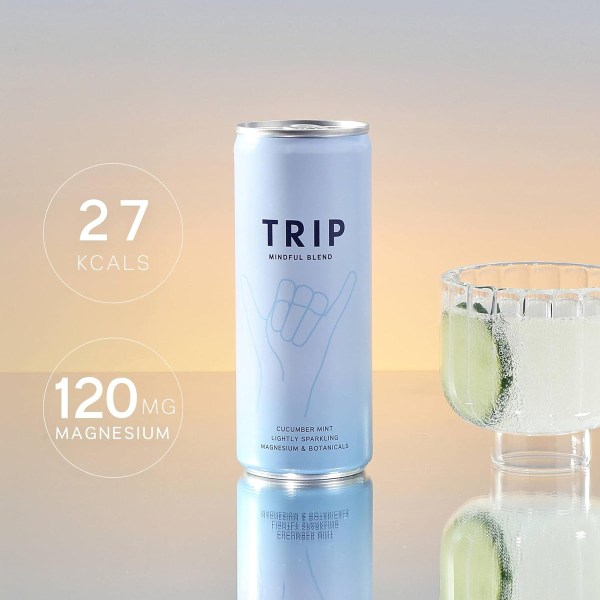 TRIP Cucumber Mint Sparkling drink with 120MG calming Magnesium + Lion’s Mane + Chamomile + Lemon Balm. Low Calorie and Vegan (Pack of 12 x 250ml) - Packaging Might Vary