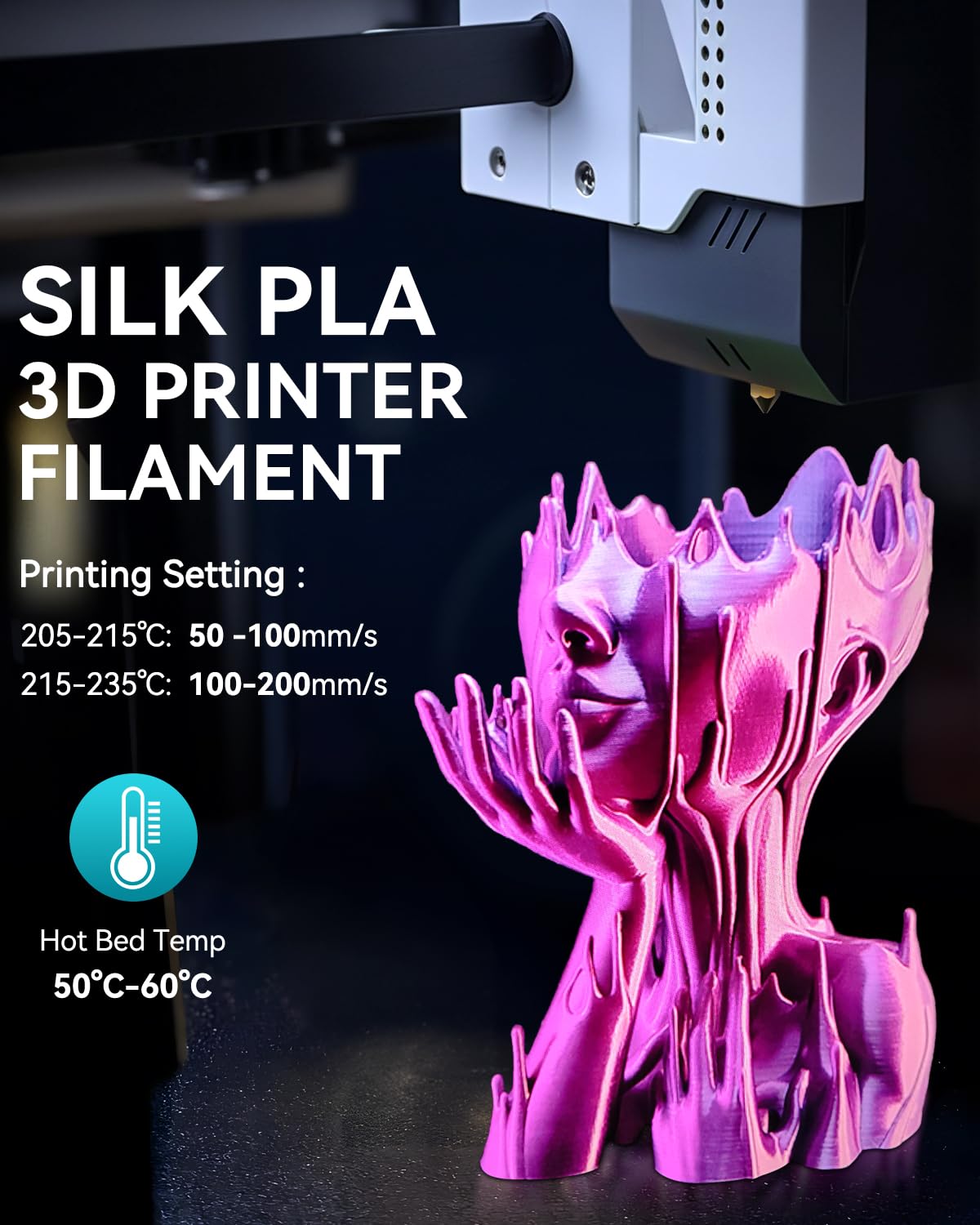 SUNLU Silk PLA+ Filament, Shiny Metallic Silk 3D Filament 1.75mm