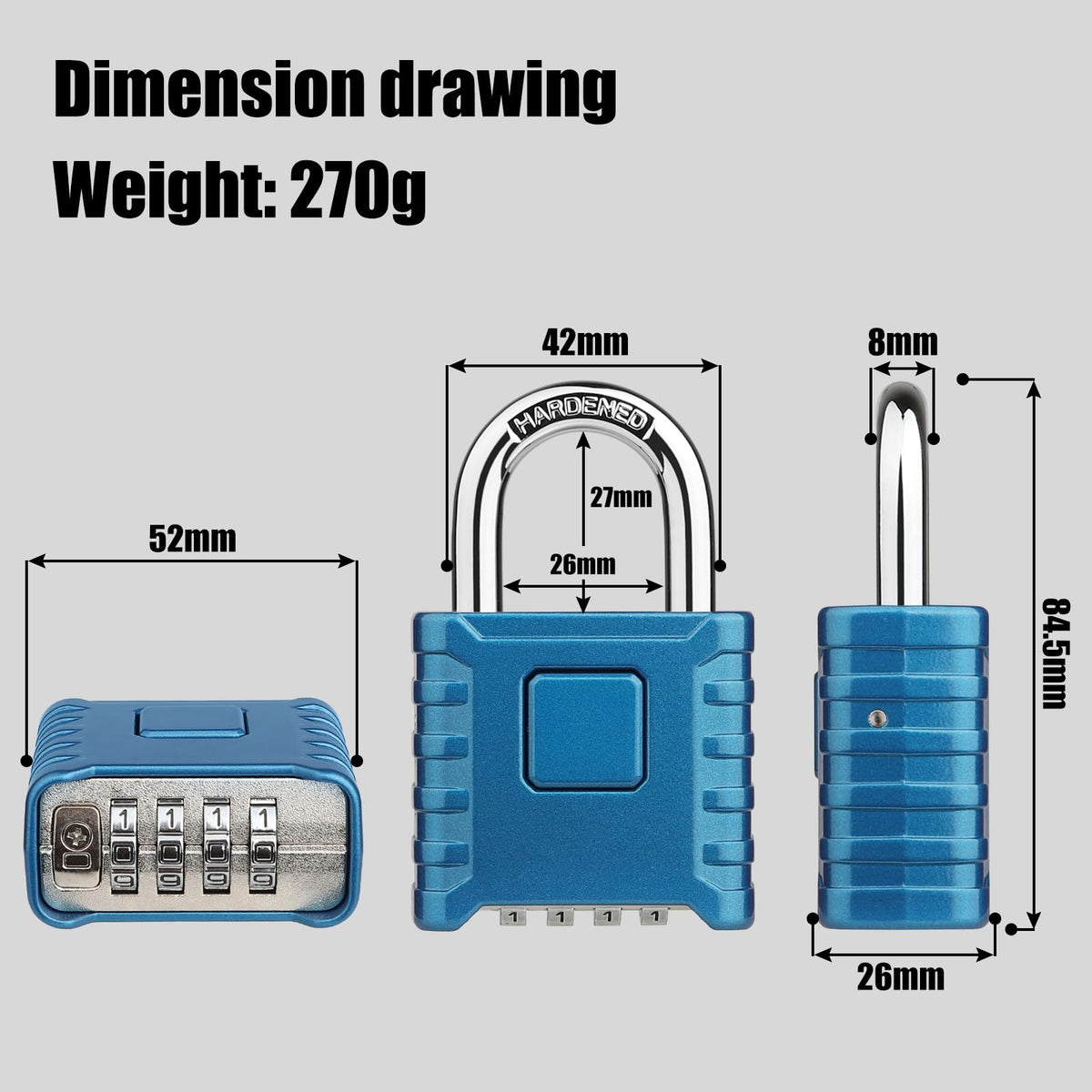 Diyife Large Heavy Duty Combination Padlocks Outdoor, 52mm Weatherproof