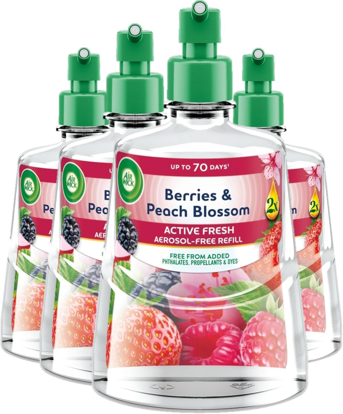 Airwick Active Fresh Refills Bundle 228ml 4 Pack - Linen & White Orchid (2 Units) - Cherry Blossom & Raspberry (2 Units)