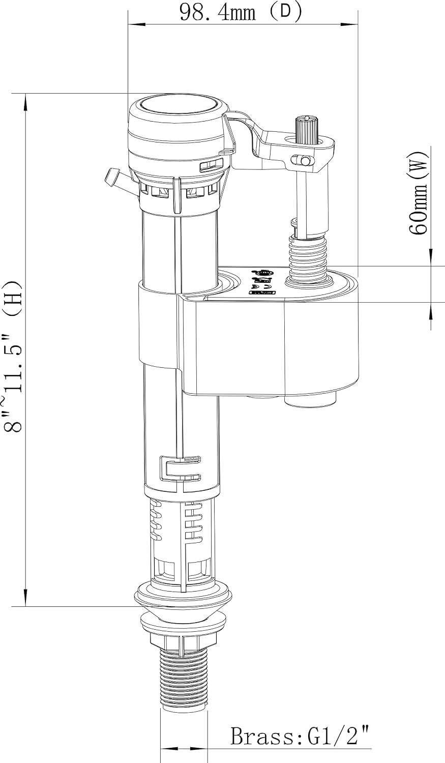 VeeBath Toilet Inlet Valve Bottom Entry, Inlet Float Valve 1/2 inch