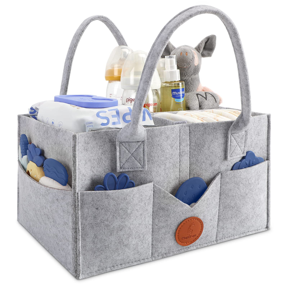 Maliton Nappy Caddy Organiser with 8 Pockets & Removable Dividers (Khaki)