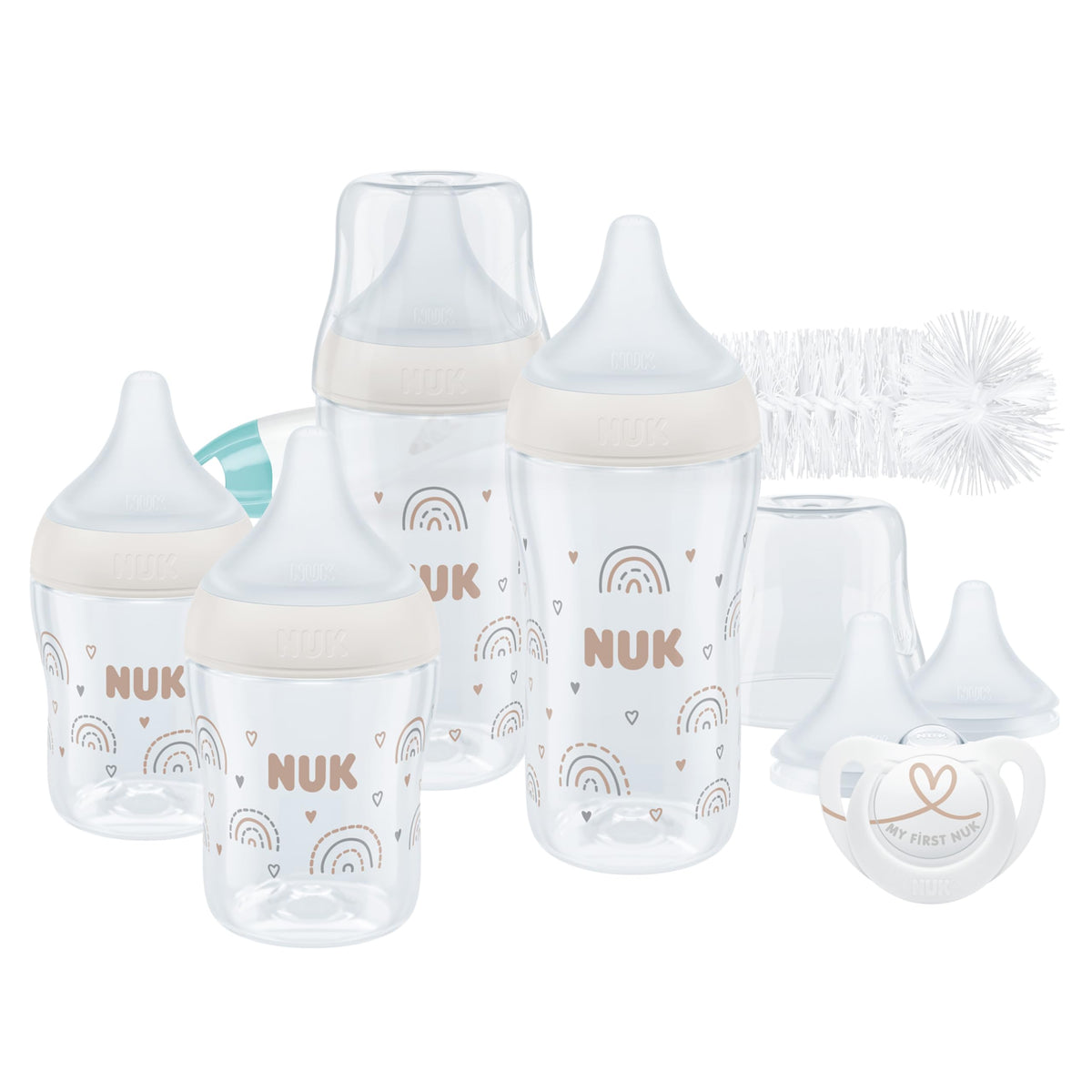 NUK Perfect Match Newborn Baby Bottle Set | 0+ Months | 150ml | Anti Colic Feeding Bottle | PP | Temperature Control Indicator | Rainbow | 4 Count