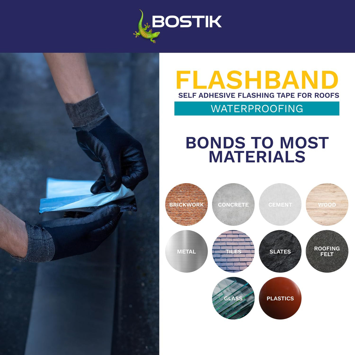 Bostik Flashband Self Adhesive Flashing Tape for Roofs Grey - 75mm x 10m