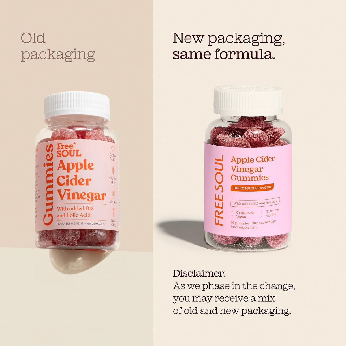 Apple Cider Vinegar Gummies with The Mother 1000mg | Enhanced with Vitamin B12 & Folic Acid | 60 Vegan ACV Capsules with Pomegranate & Beetroot Powder | Natural Ingredients by Free Soul