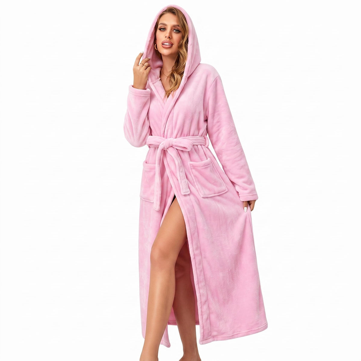 RONGTAI Womens Dressing Gown Fleece Plush Warm Long Hooded Robes