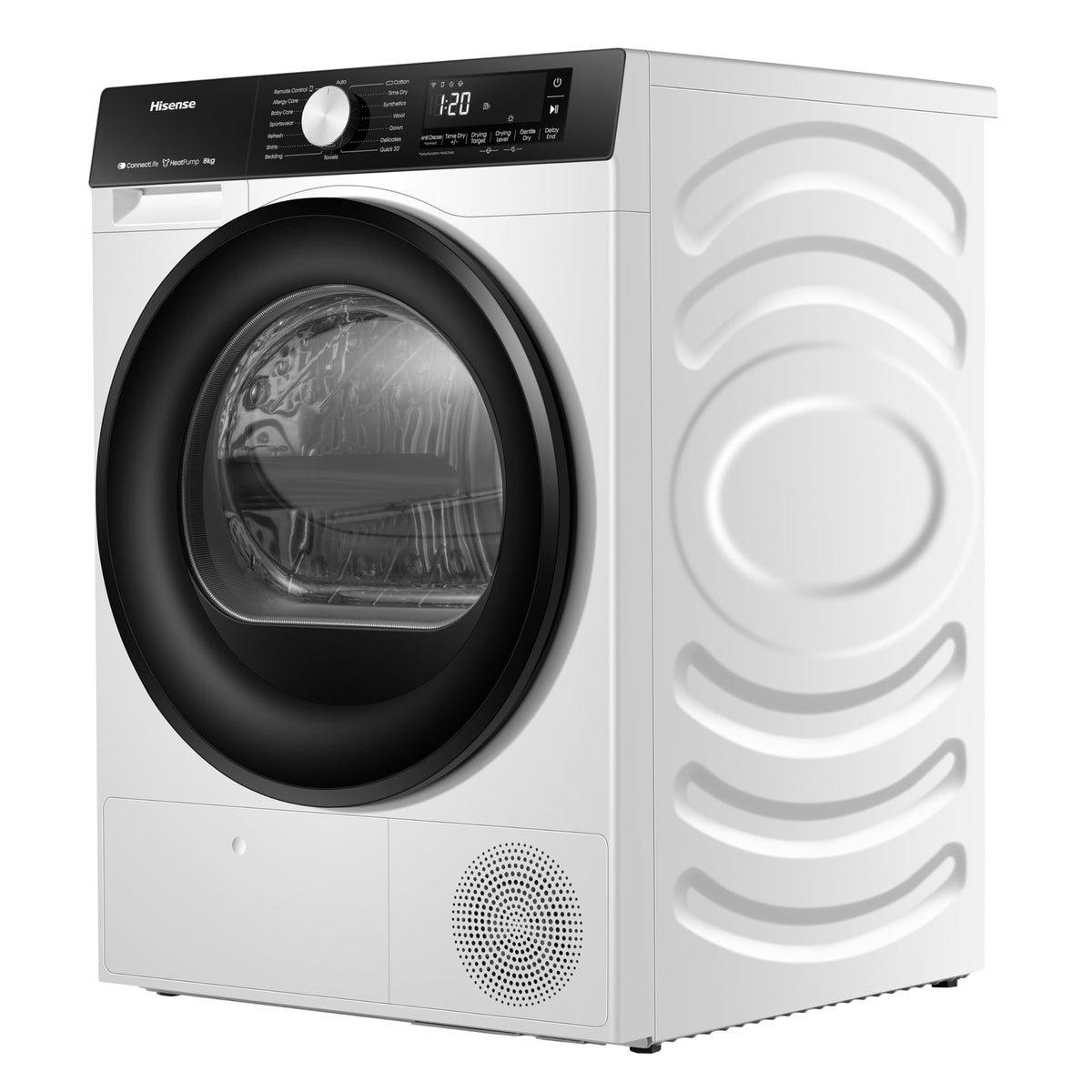 Hisense DH1Q802BW2 60cm Freestanding 8 KG Heatpump Front Load Tumble Dryer, 16 Programmes, Auto Dry, Steam Refresh, Allergy Care - White
